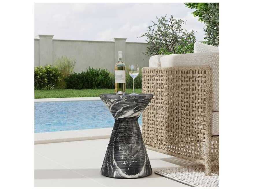 Classic Home Outdoor Fern Black Concrete Round End Table