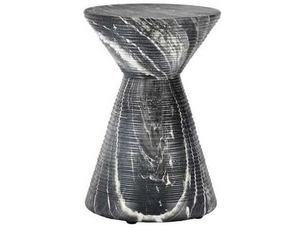 Classic Home Outdoor Fern Black Concrete Round End Table