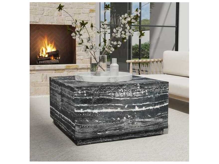 Classic Home Outdoor Arlette Black Concrete Square Coffee Table