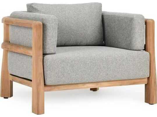 Classic Home Outdoor Aston Natural, Gray Wood Cushion Lounge Chair