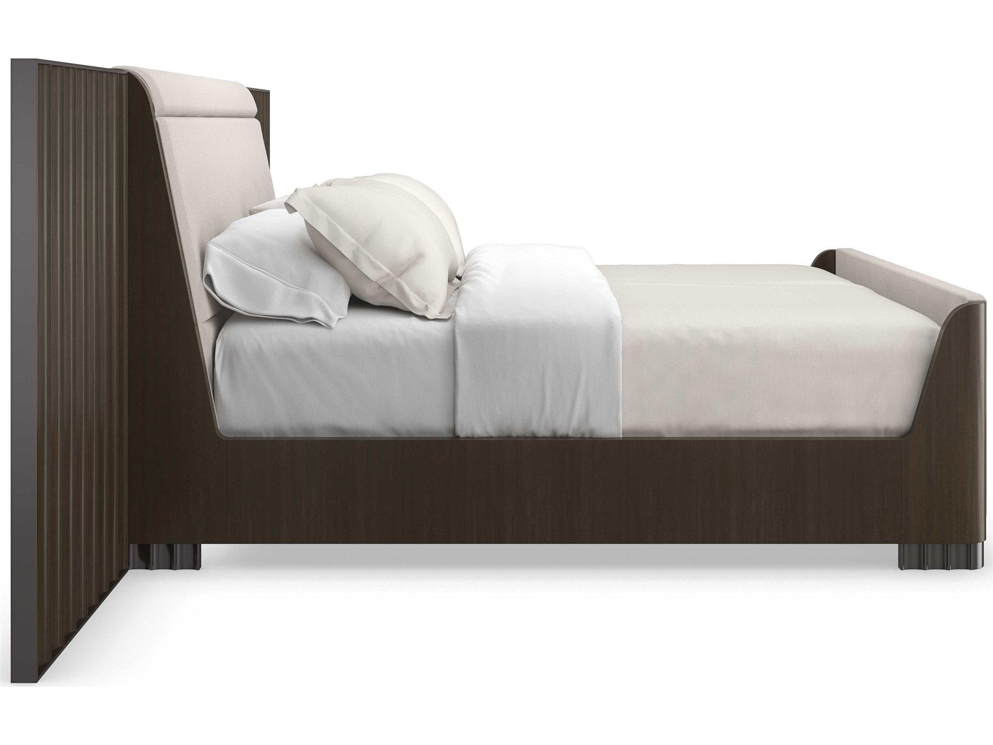 Caracole Classic Slow Wave Otter Upholstered Bed with Wing Panels