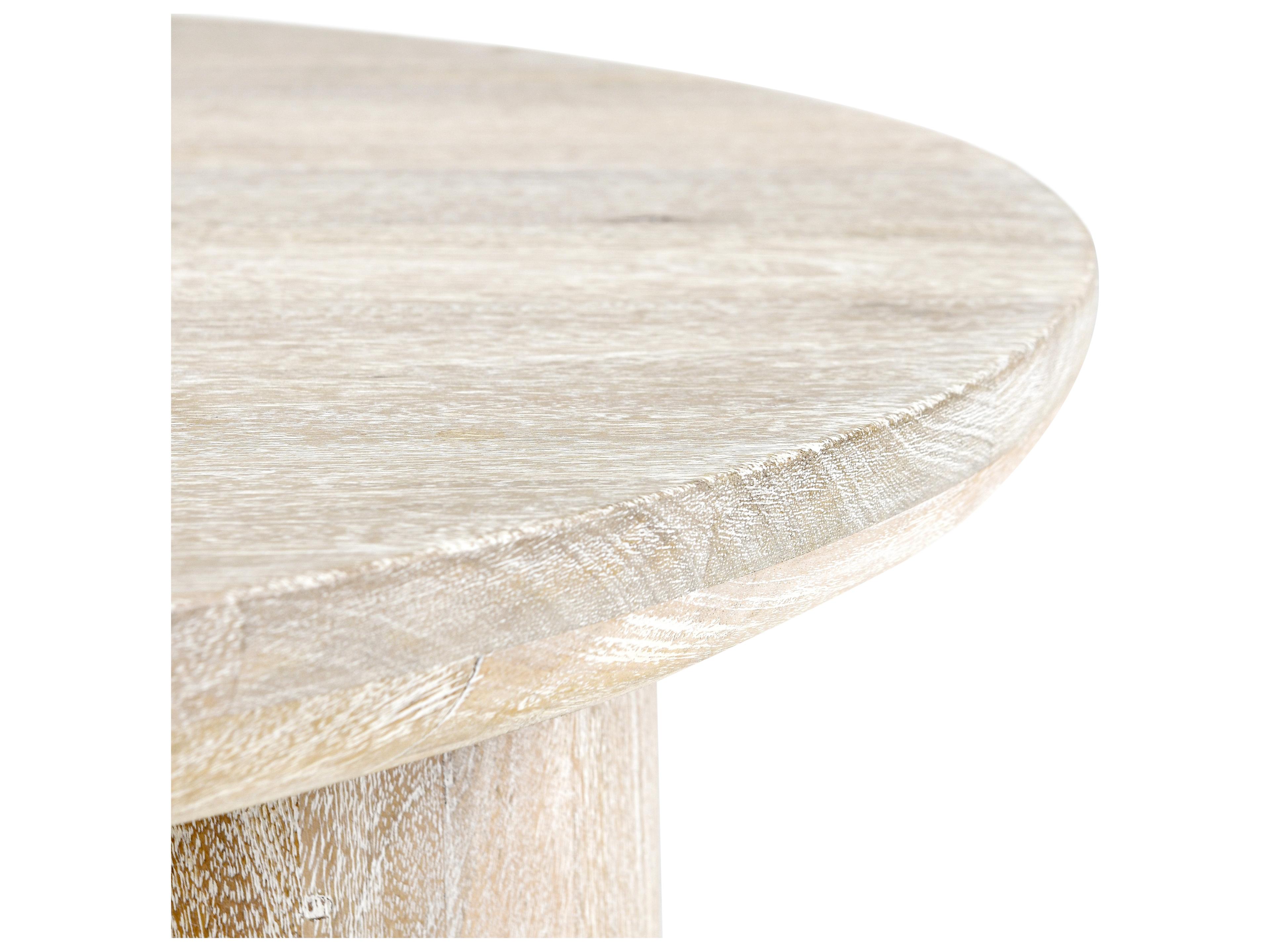 Classic Home Beau Round Wood White Washed Coffee Table