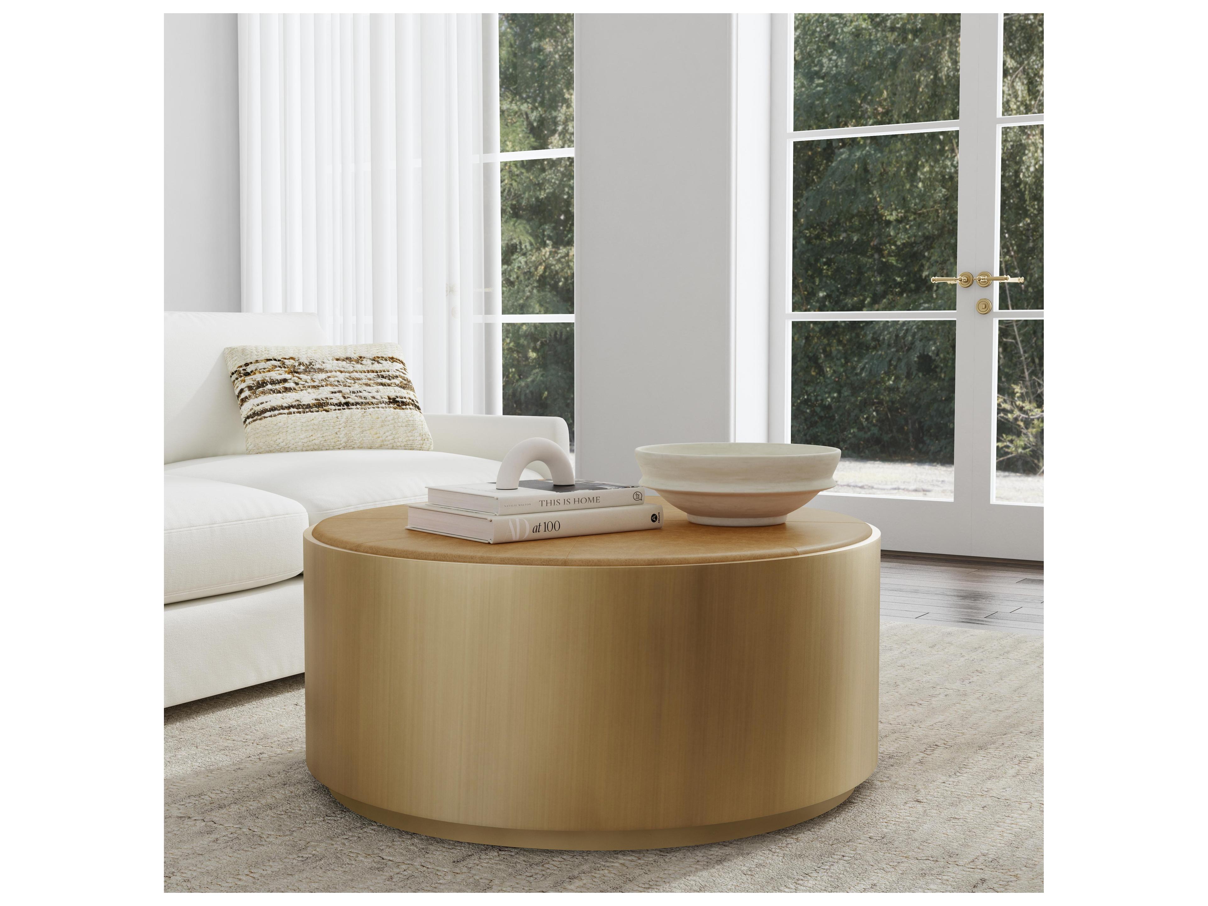 Classic Home Evan Round Wood Brass Base Coffee Table