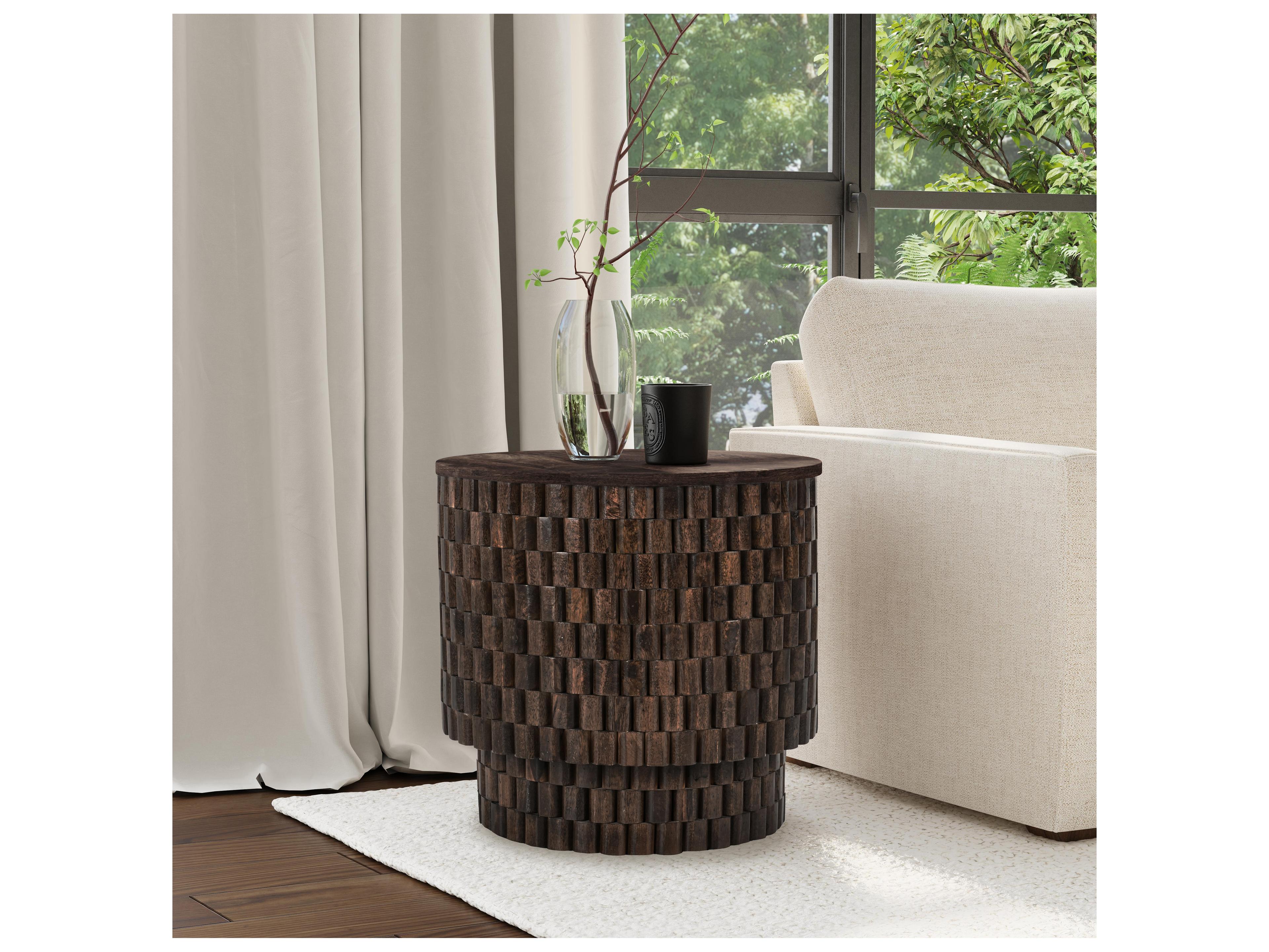 Classic Home Norwood Round Wood Brown End Table
