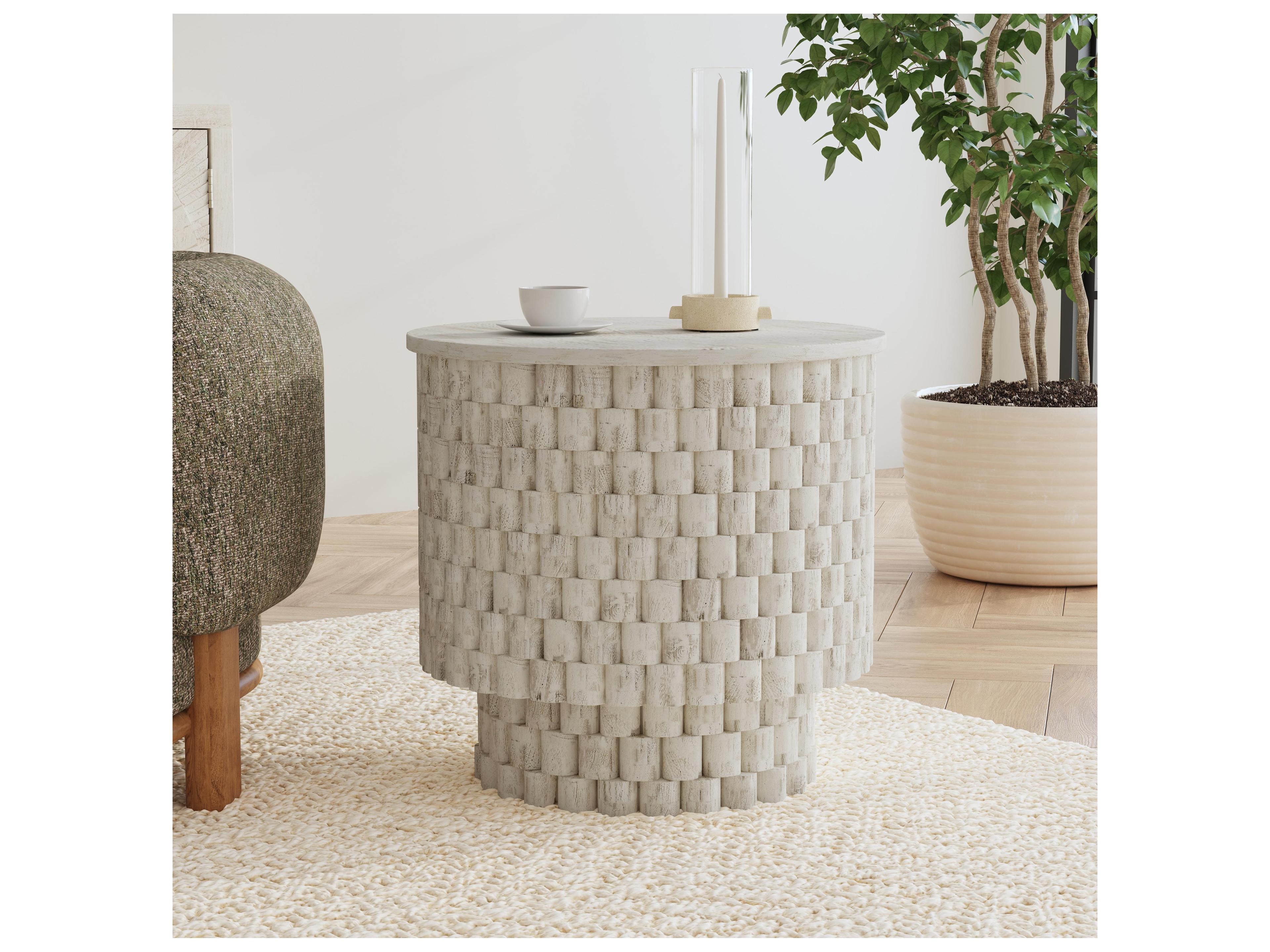 Classic Home Norwood Round Wood White End Table