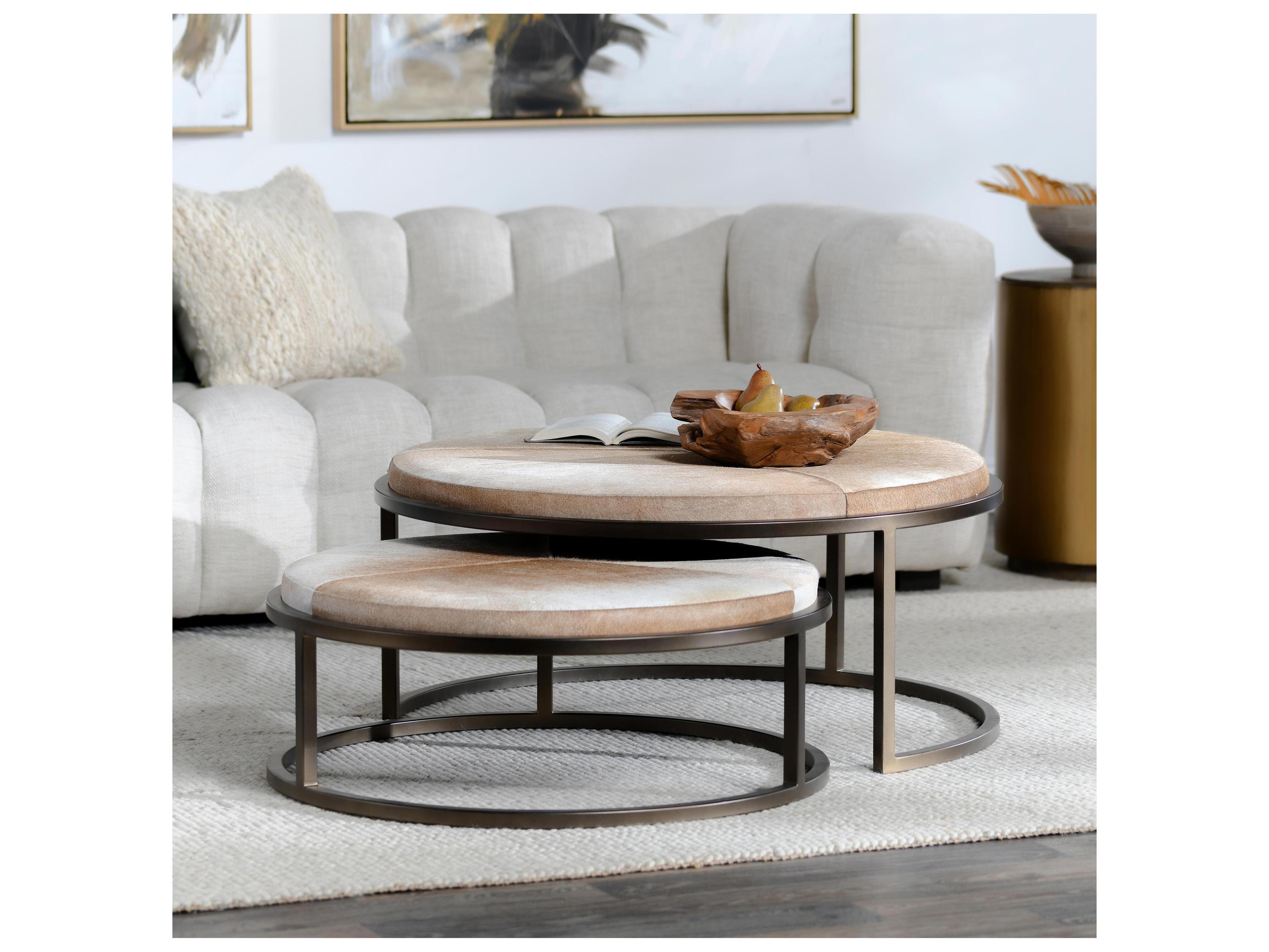 Classic Home Hayword Round Fabric Blonde Coffee Table Set of 2