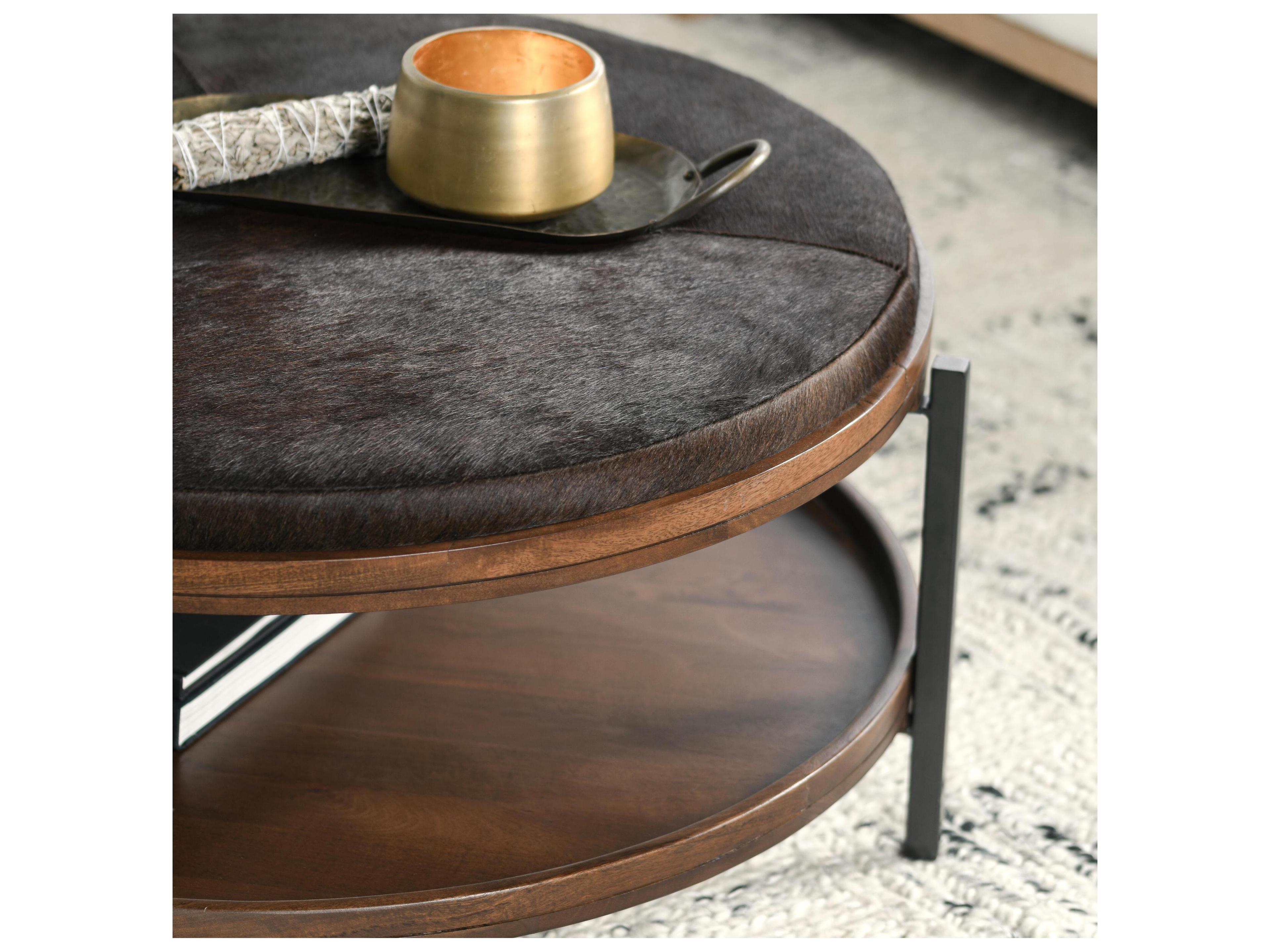 Classic Home Hunt Round Fabric Brown Coffee Table