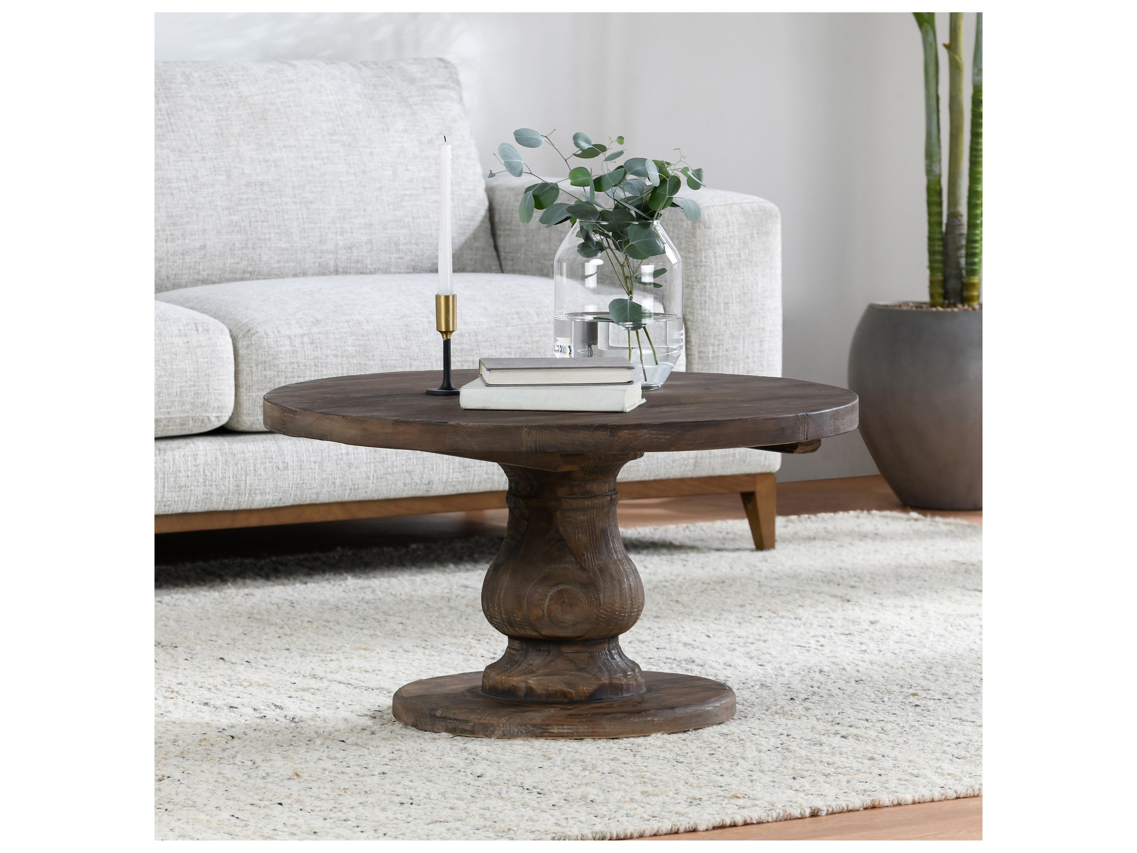 Classic Home Biltmore Round Wood Rustic Brown Coffee Table