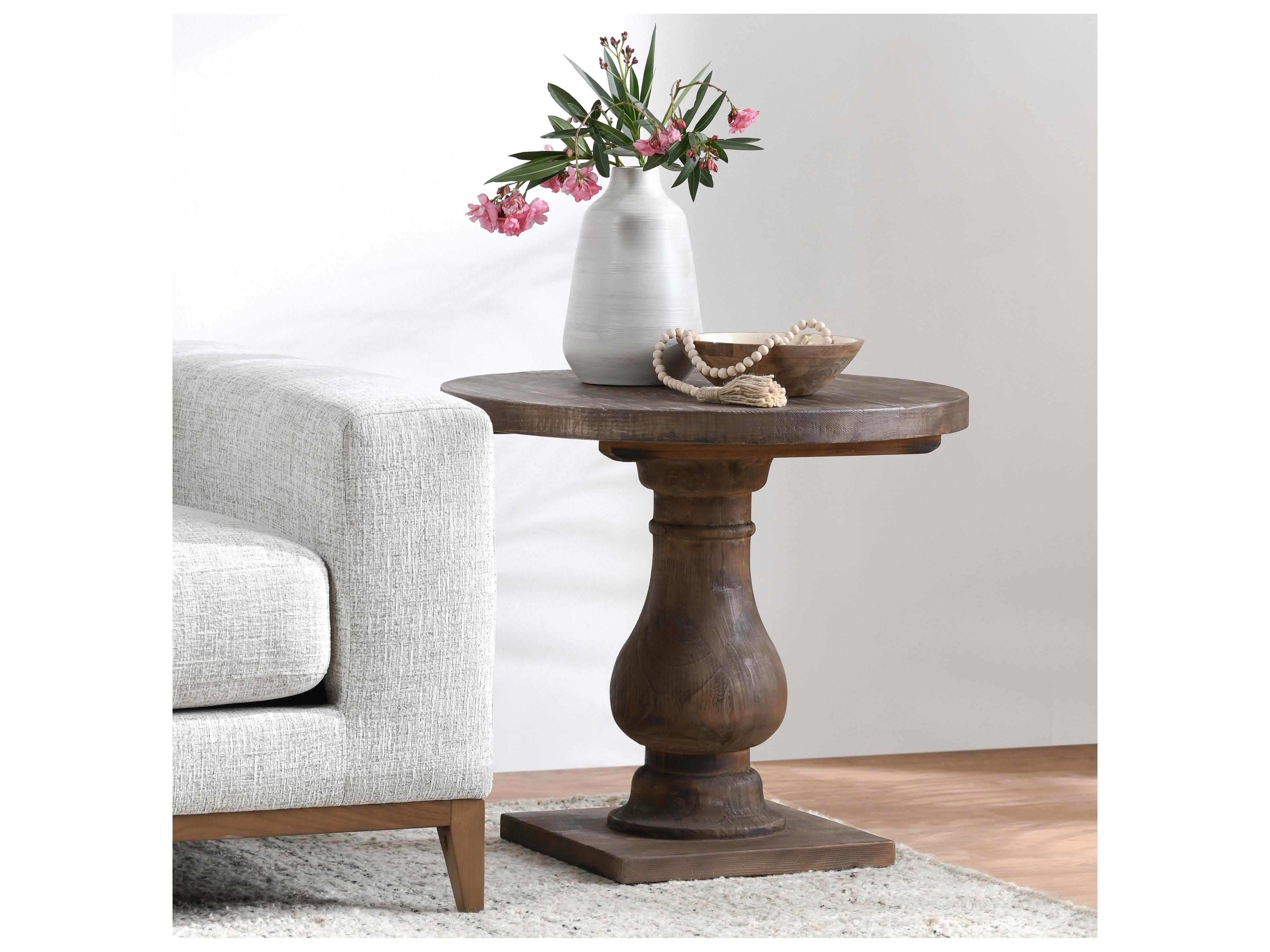 Classic Home Biltmore Round Wood Rustic Brown End Table