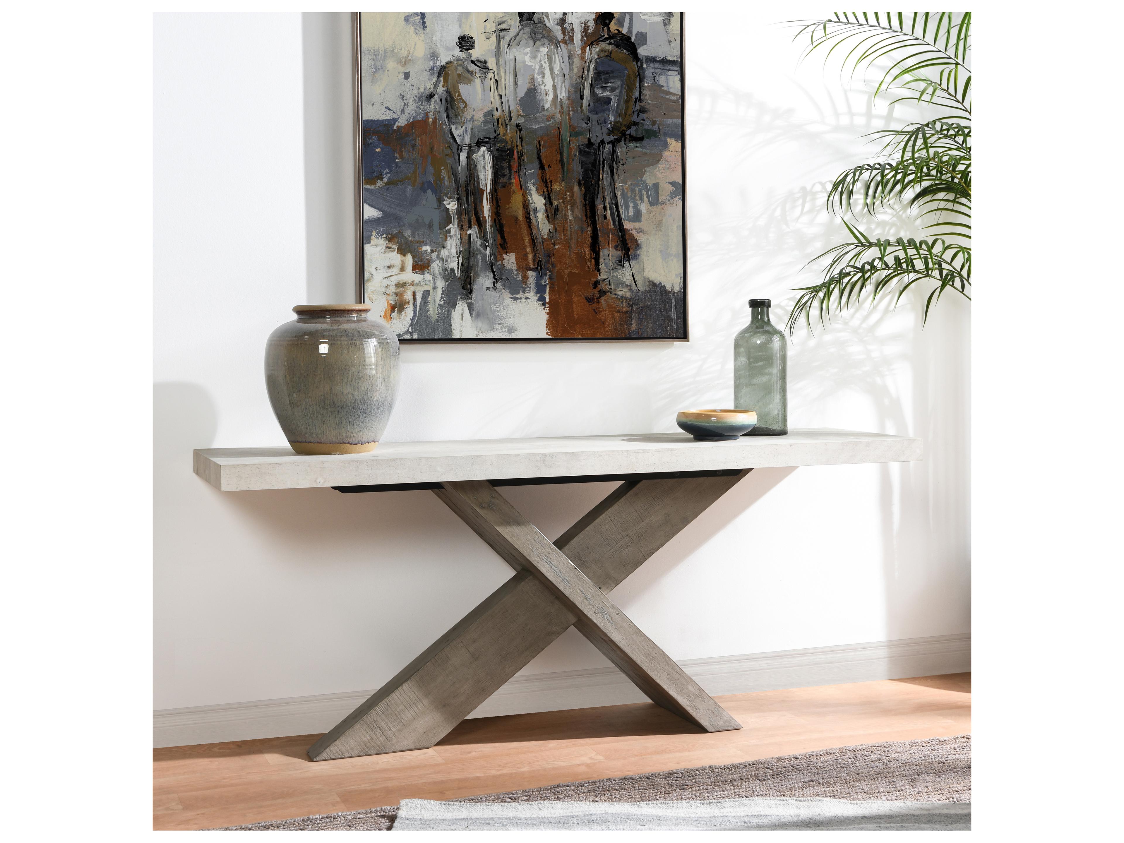 Classic Home Durant Rectangular Concrete Antique White Console Table