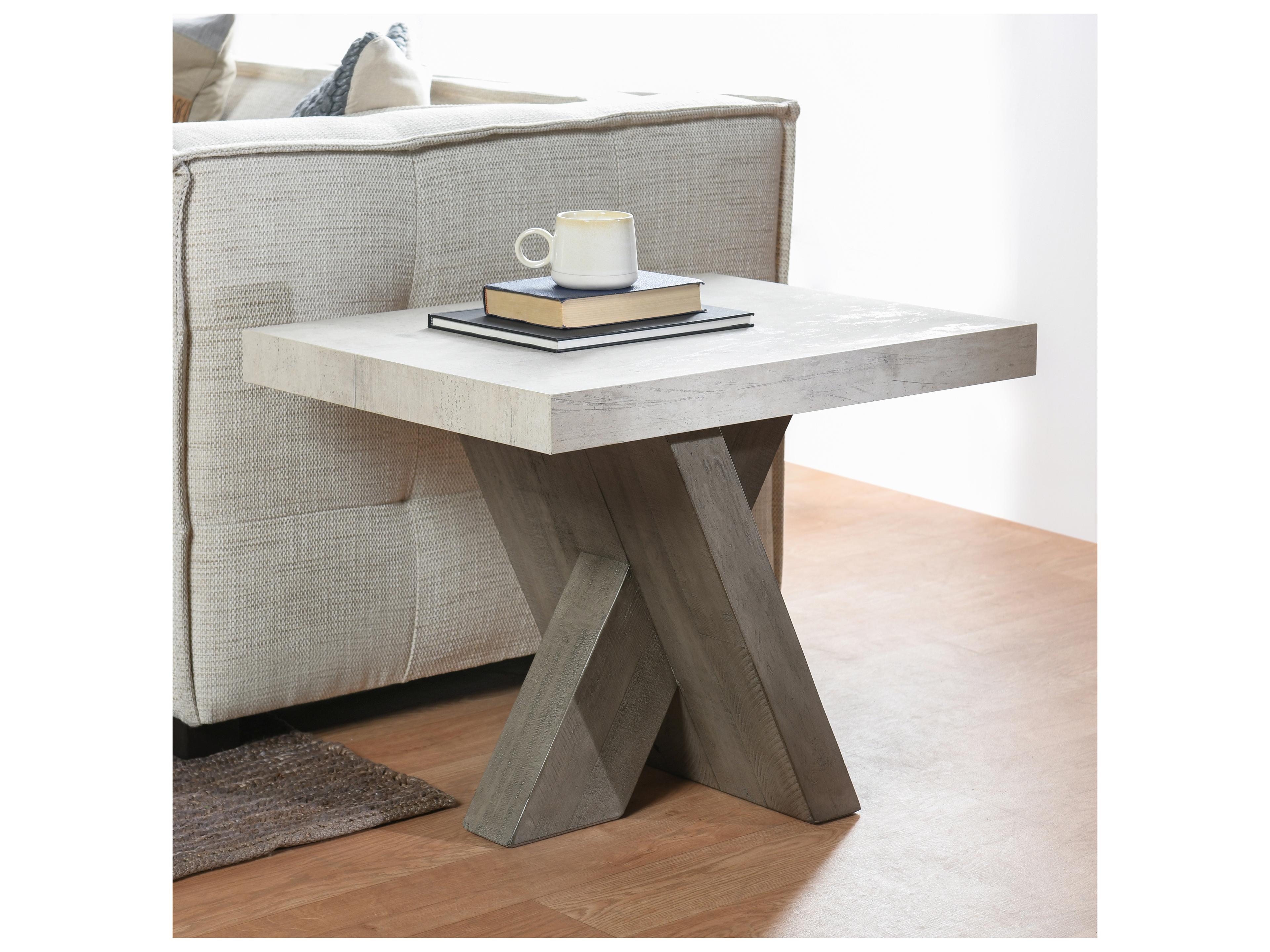 Classic Home Durant Rectangular Concrete Antique White End Table