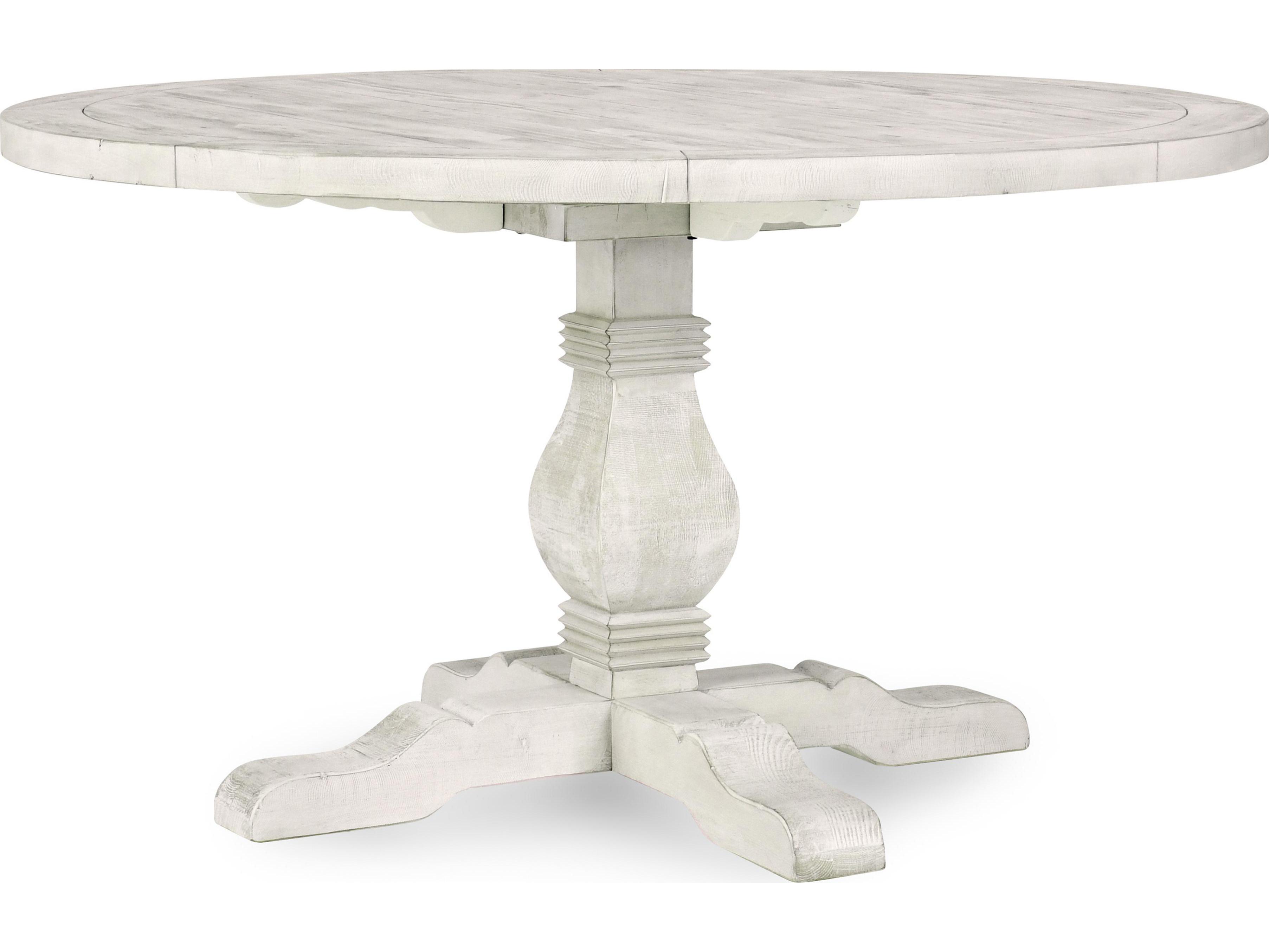 Classic Home Caleb Round Wood Distressed Ivory Dining Table