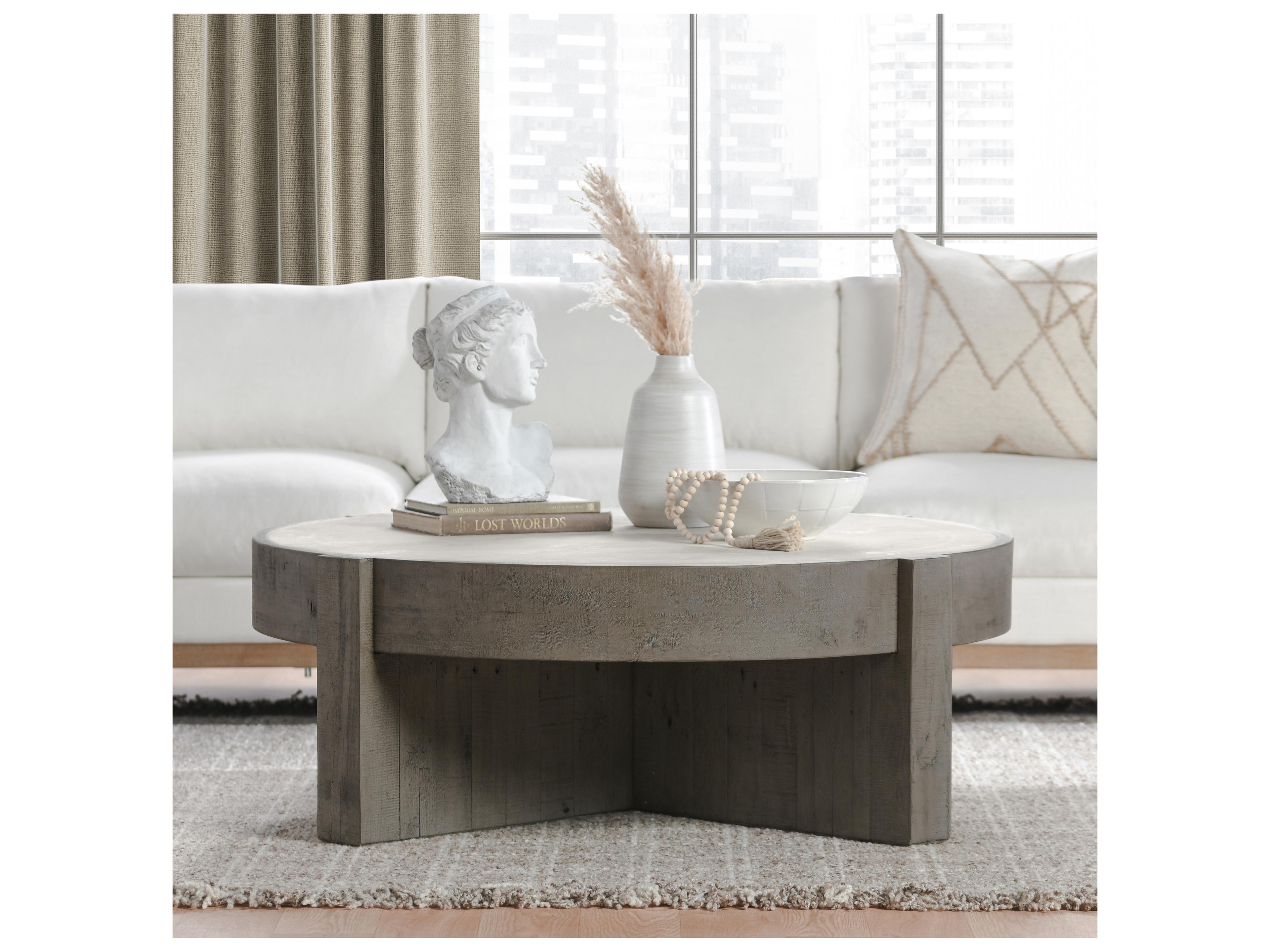 Classic Home Sonoma Round Concrete Corsican Grey & Antique White Top Coffee Table