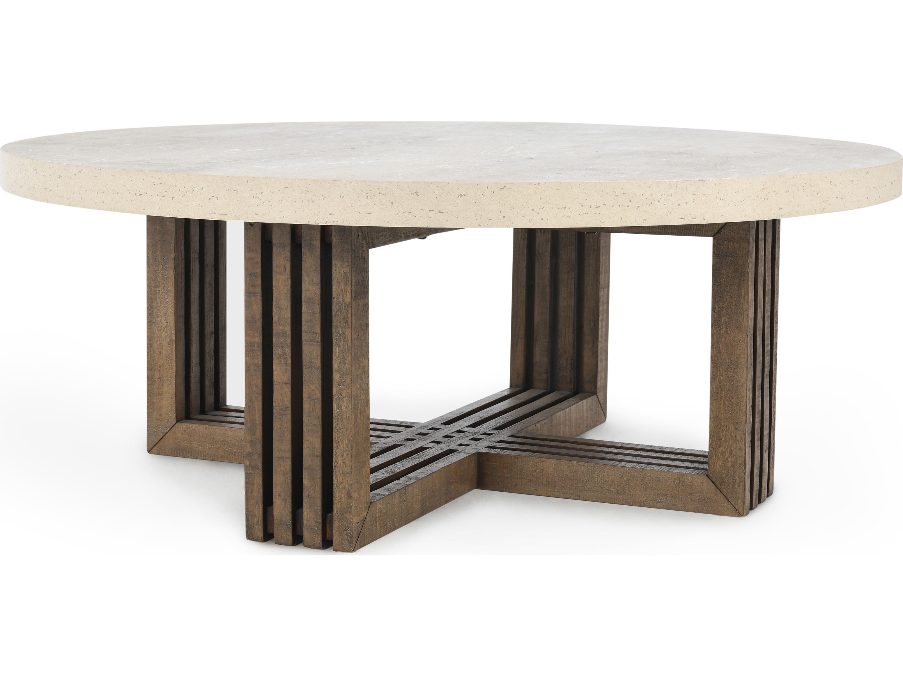 Classic Home Aspen Round Concrete Antique White Coffee Table