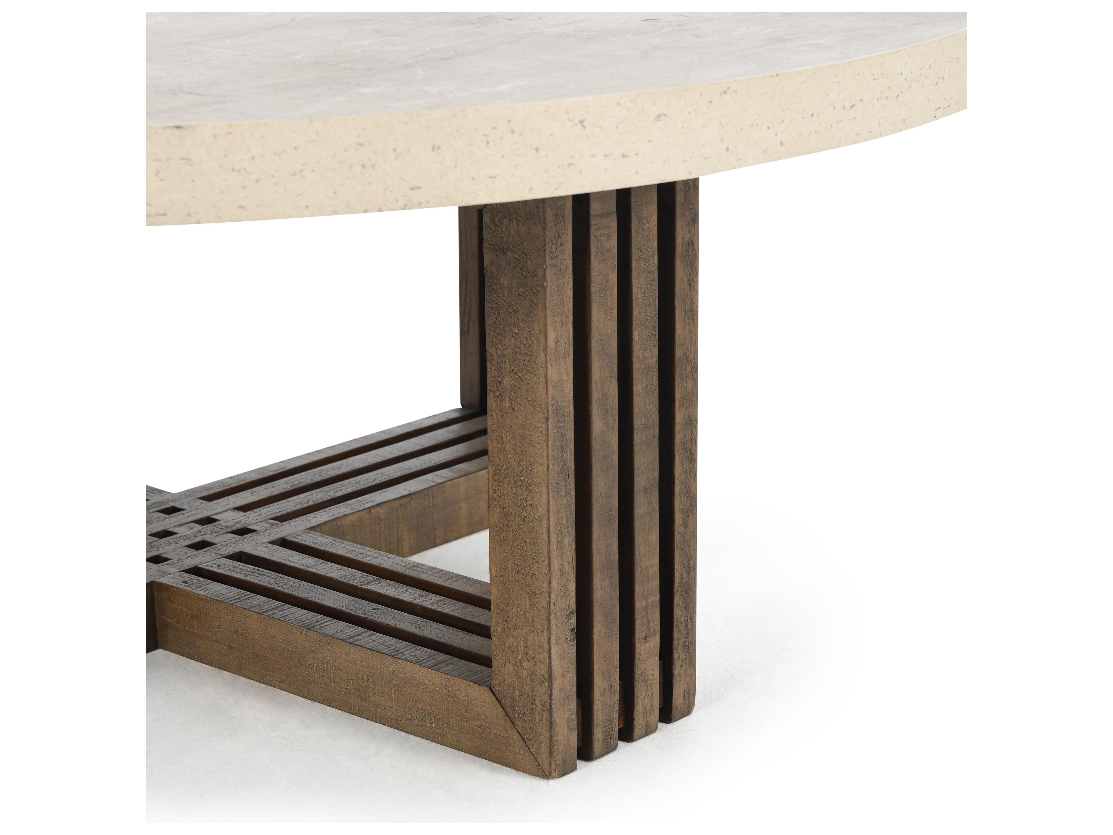 Classic Home Aspen Round Concrete Antique White Coffee Table