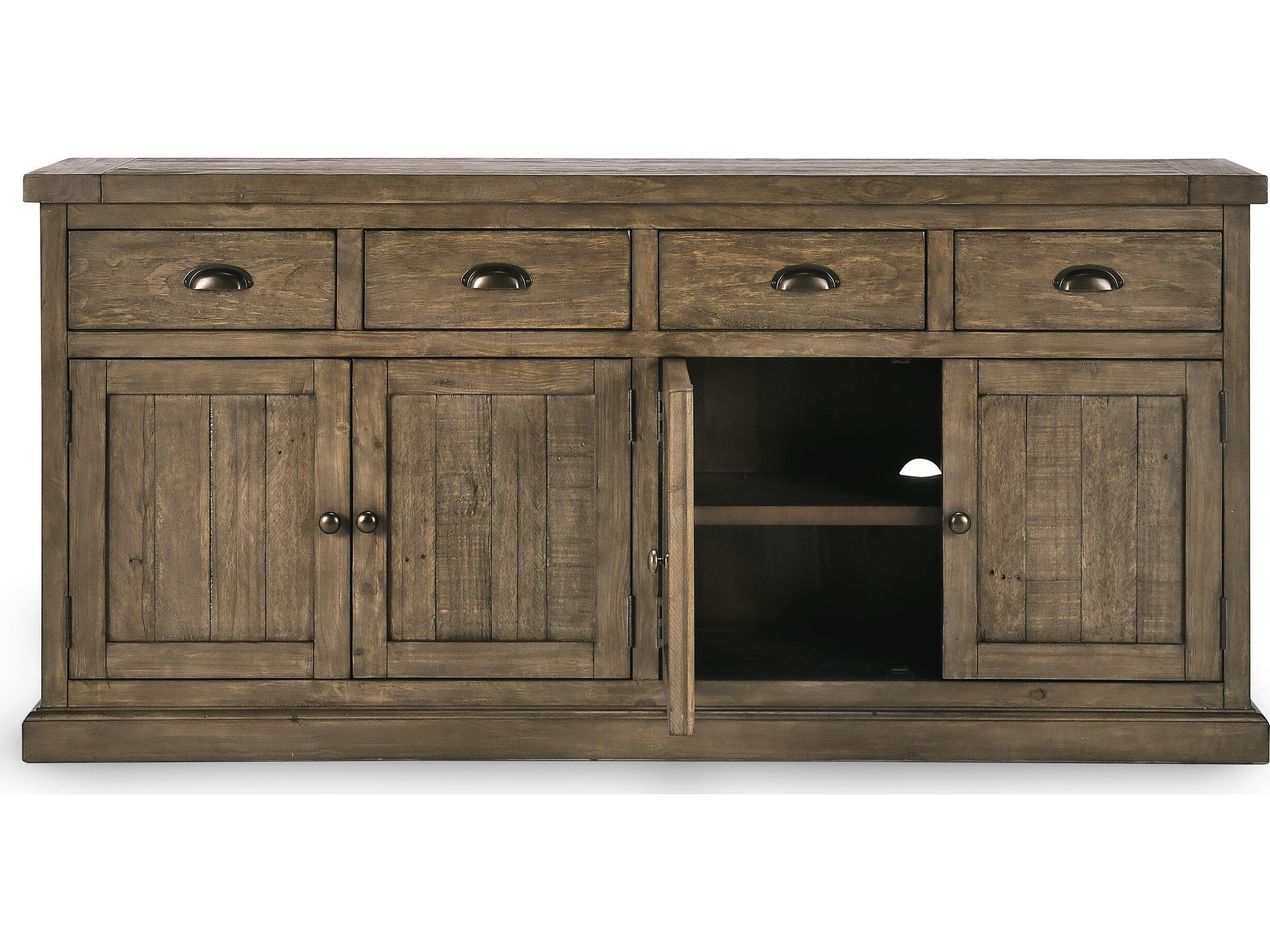 Classic Home Caleb 74" Pine Wood Distressed Brown Sideboard