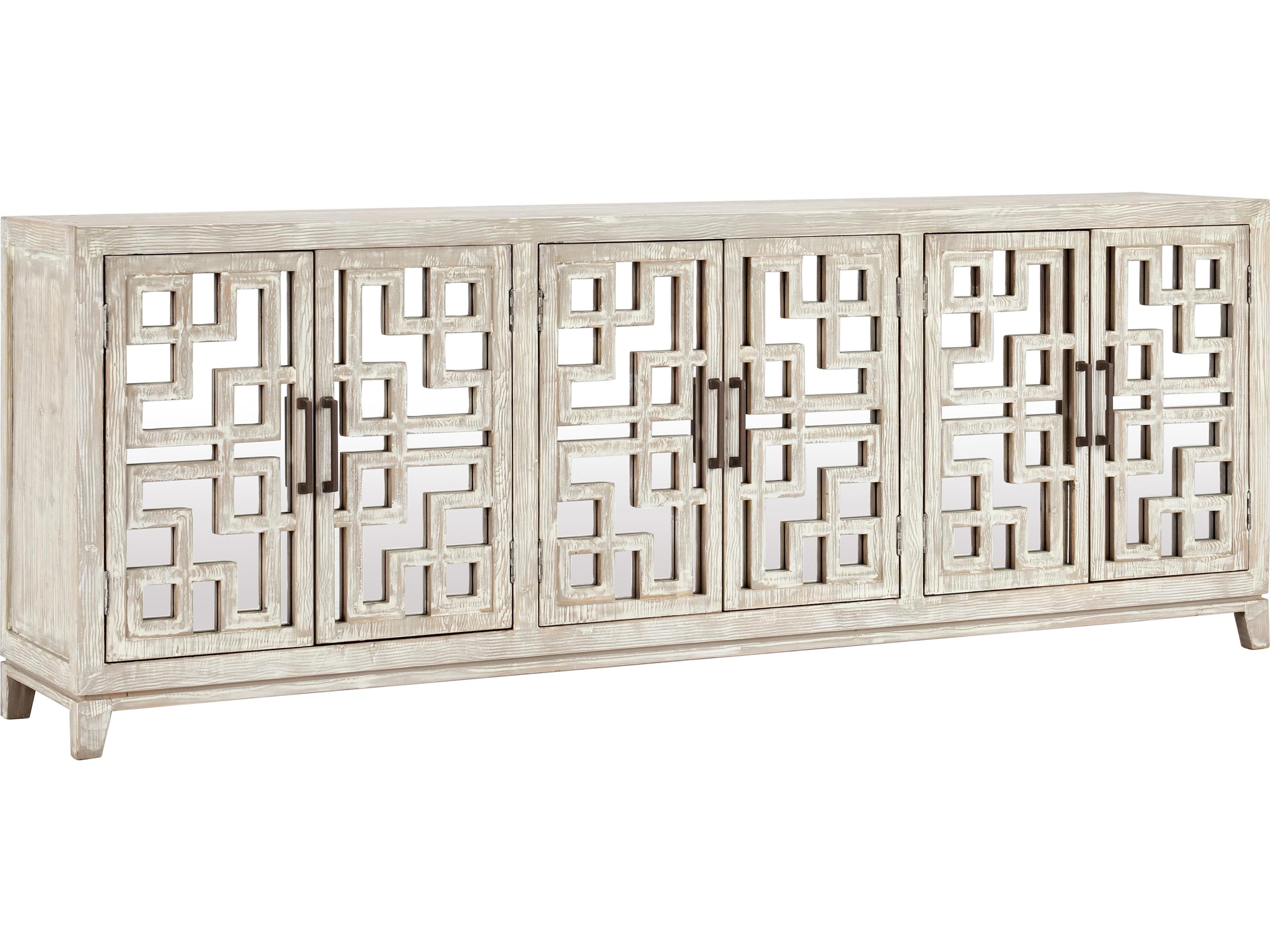 Classic Home Arley 98" Pine Wood Distressed Ivory Sideboard