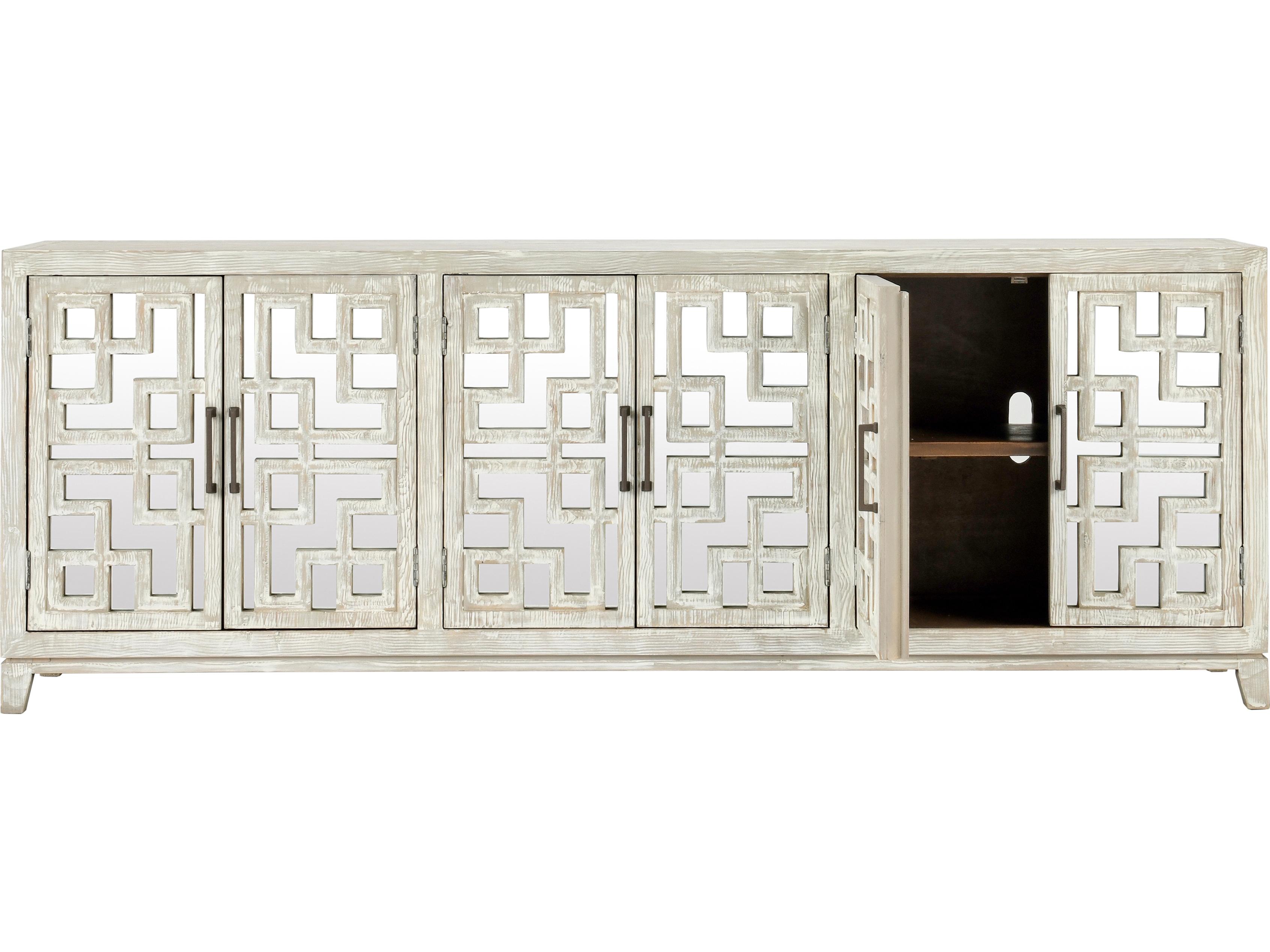 Classic Home Arley 98" Pine Wood Distressed Ivory Sideboard