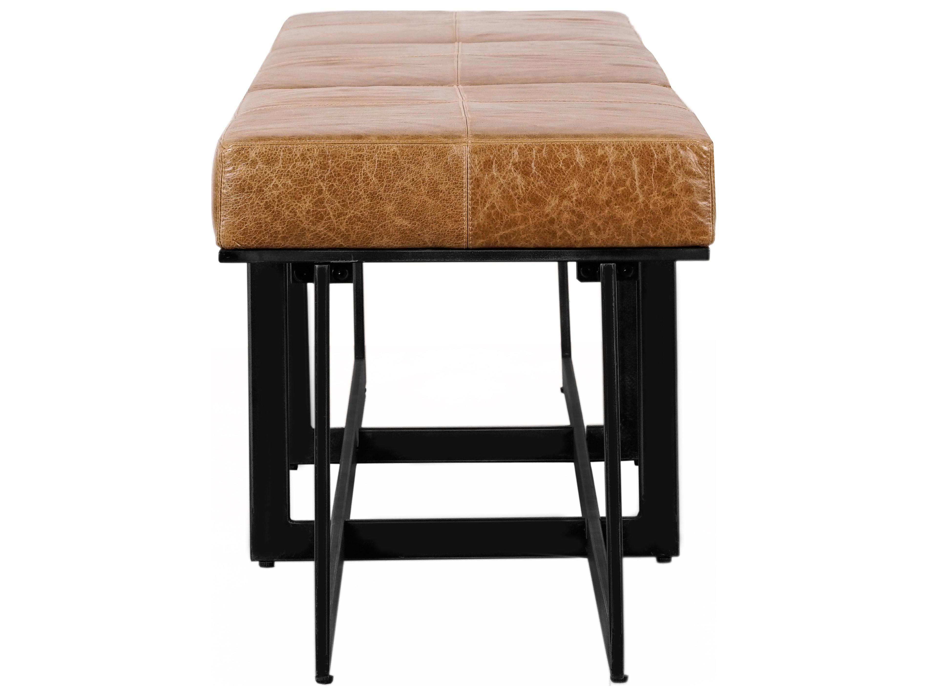 Classic Home Calvin Chestnut Black Leather Accent Bench