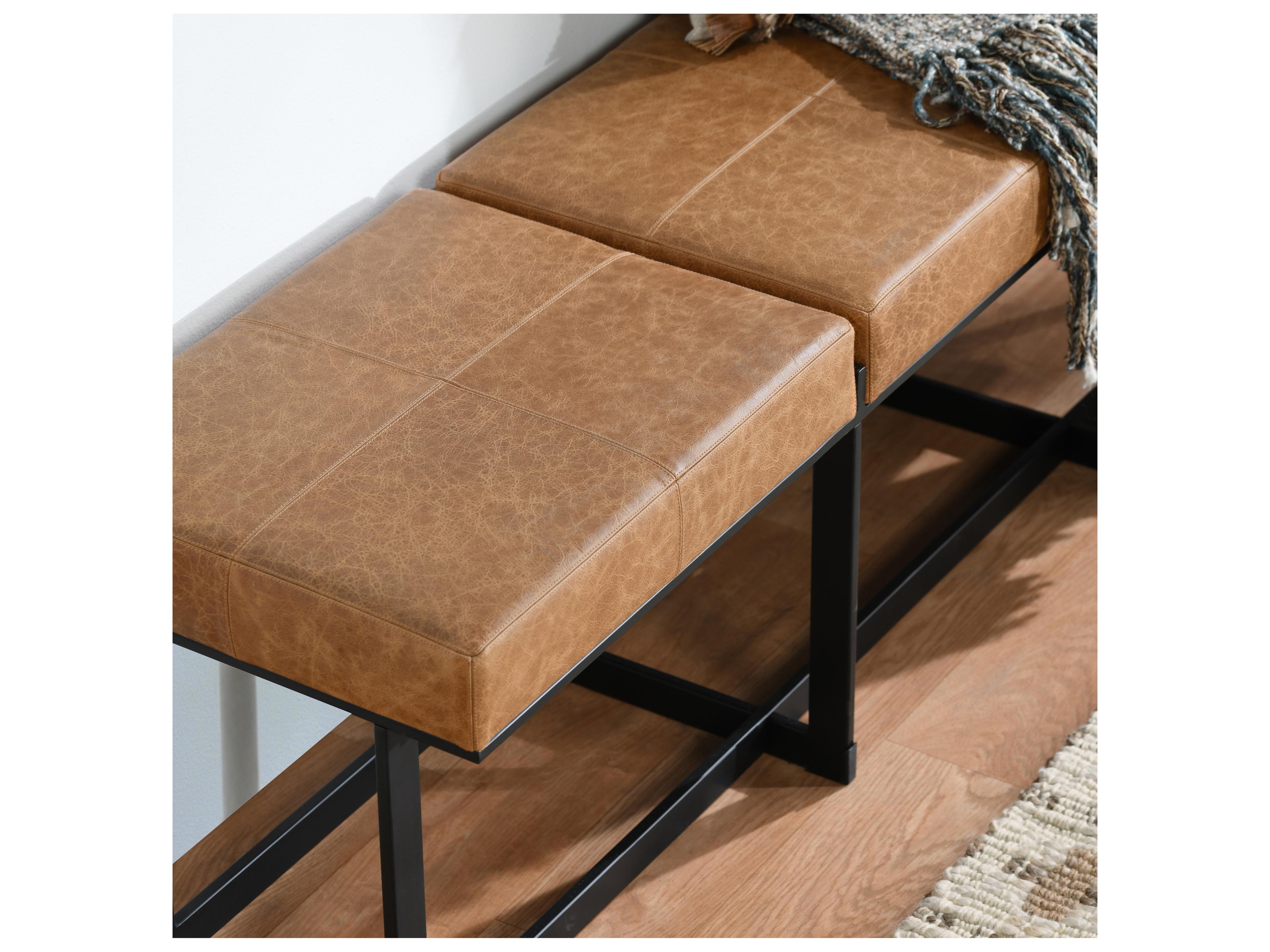 Classic Home Calvin Chestnut Black Leather Accent Bench