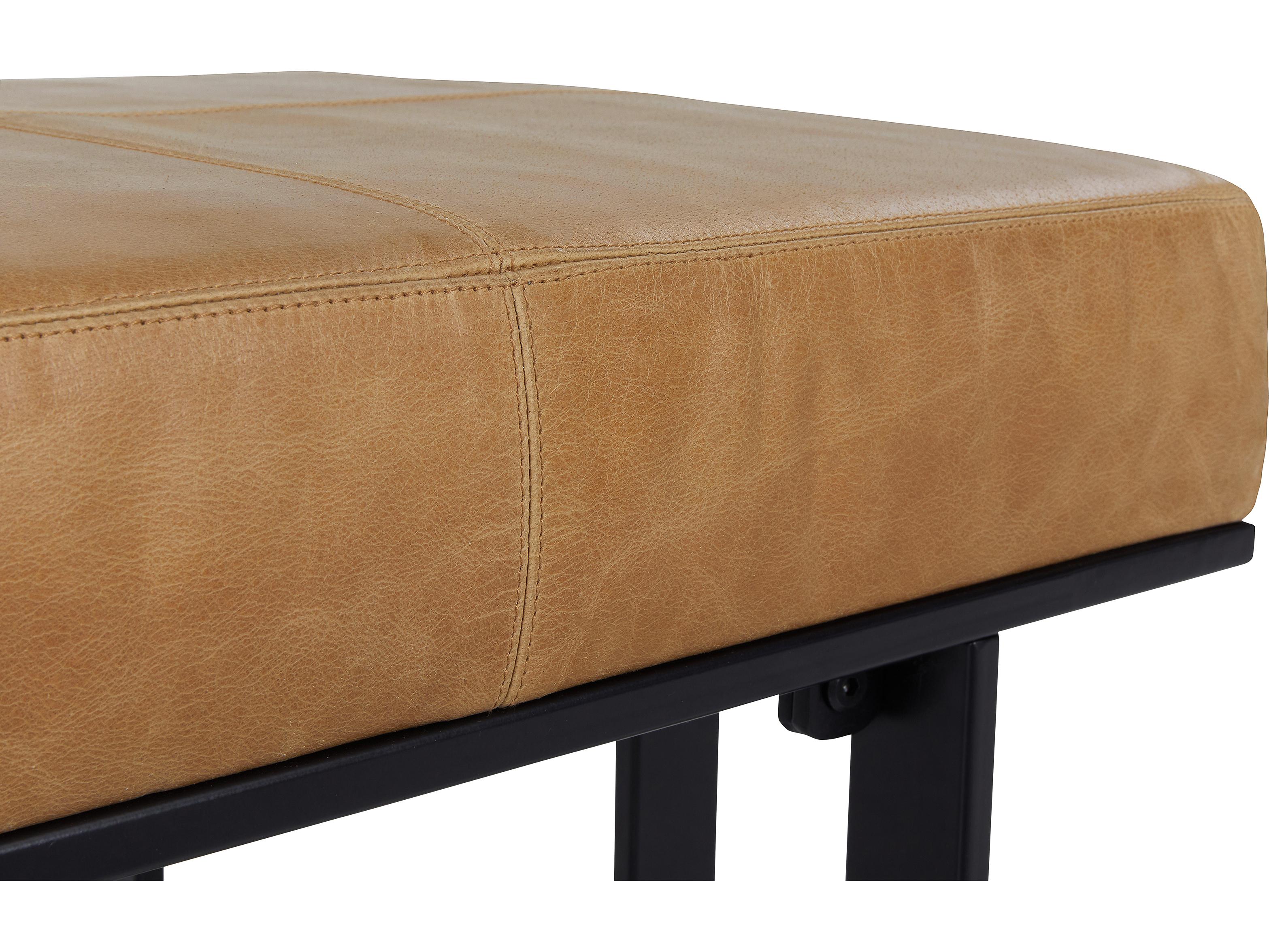 Classic Home Calvin Chestnut Black Leather Accent Stool