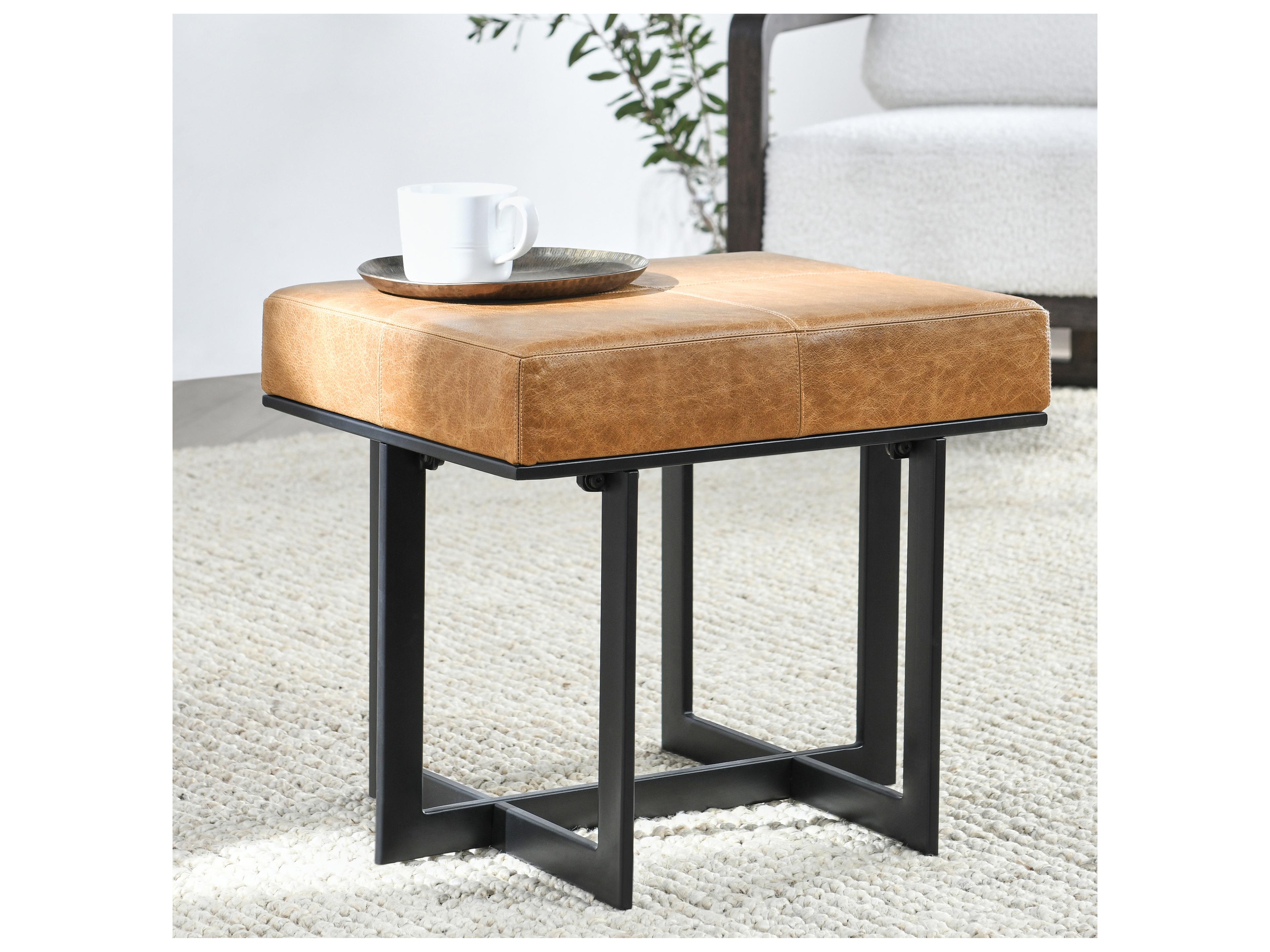 Classic Home Calvin Chestnut Black Leather Accent Stool