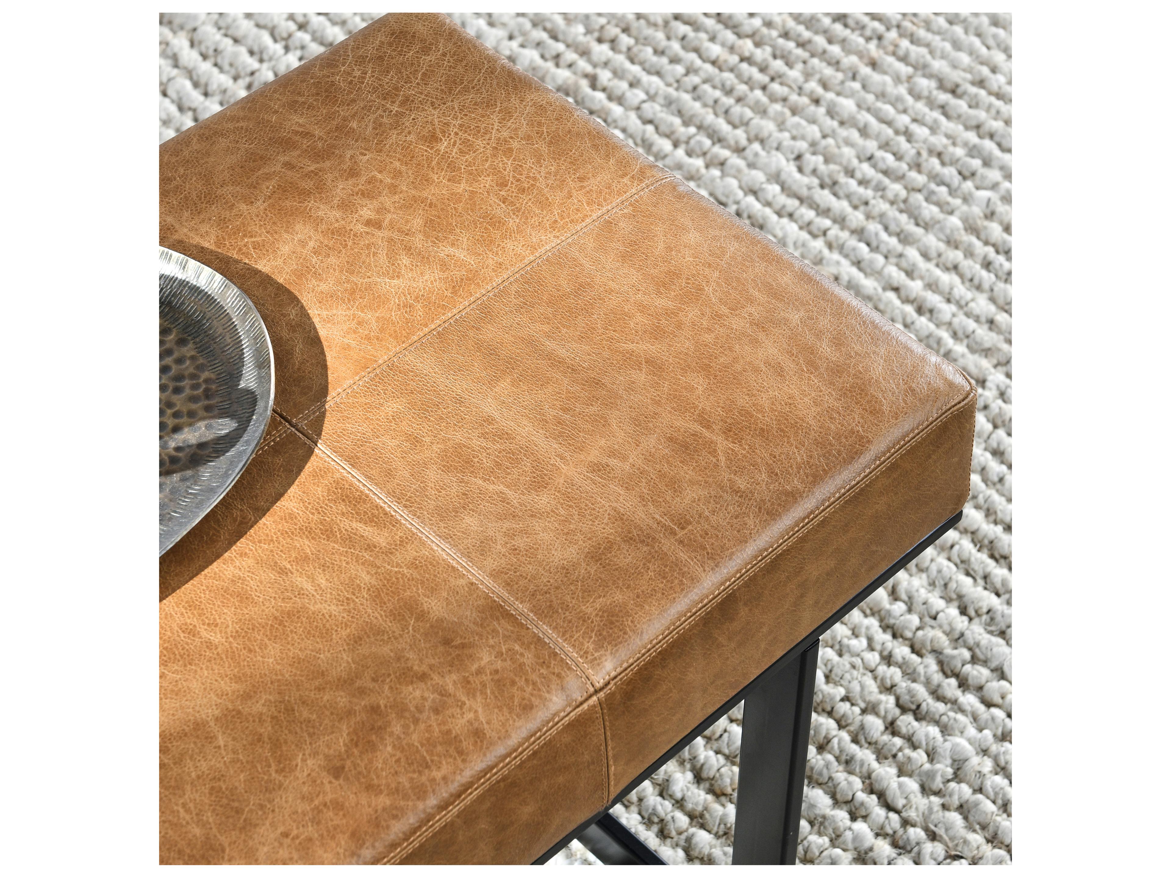 Classic Home Calvin Chestnut Black Leather Accent Stool