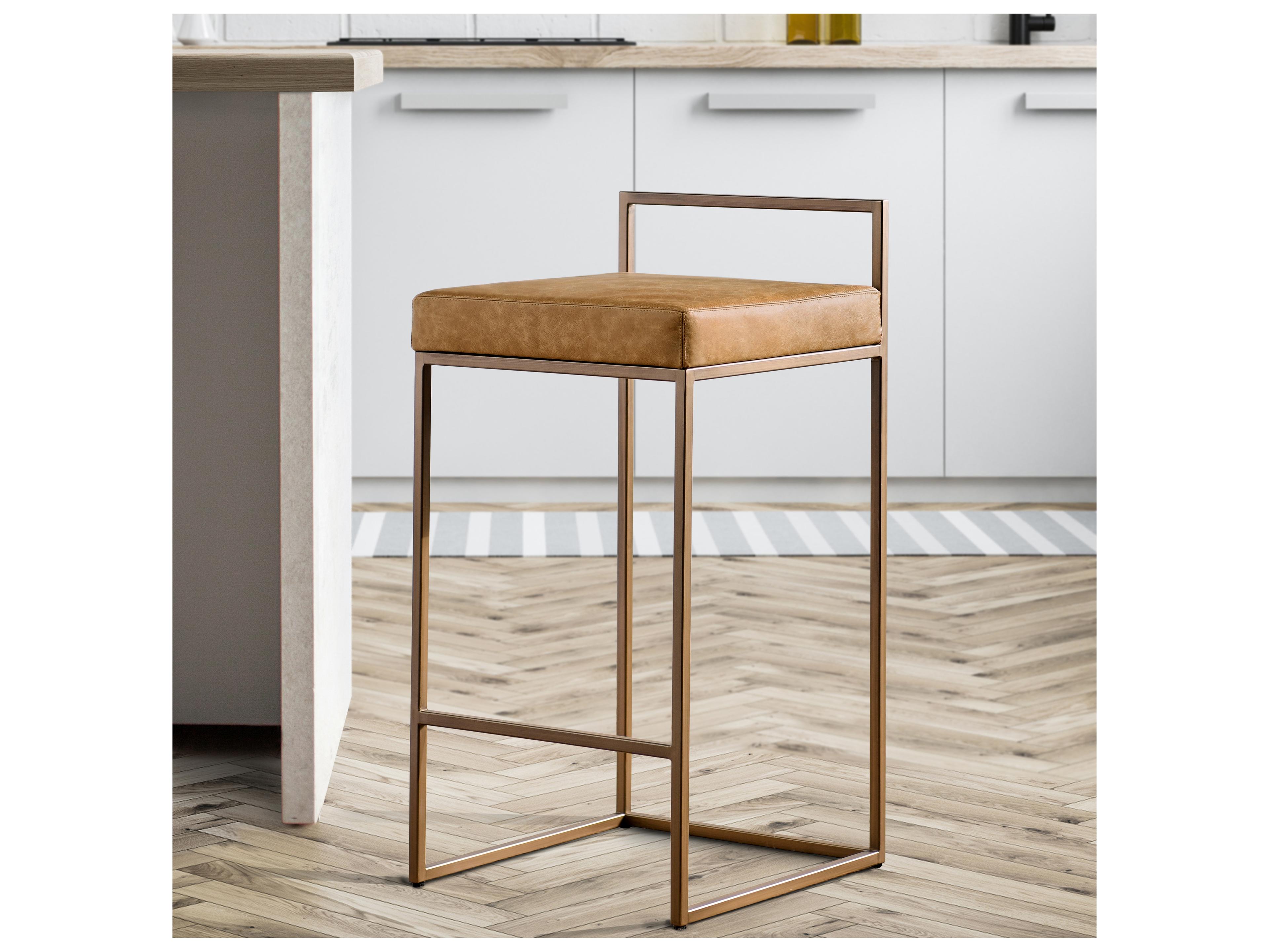 Classic Home Belfort Chestnut Leather Bar Stool