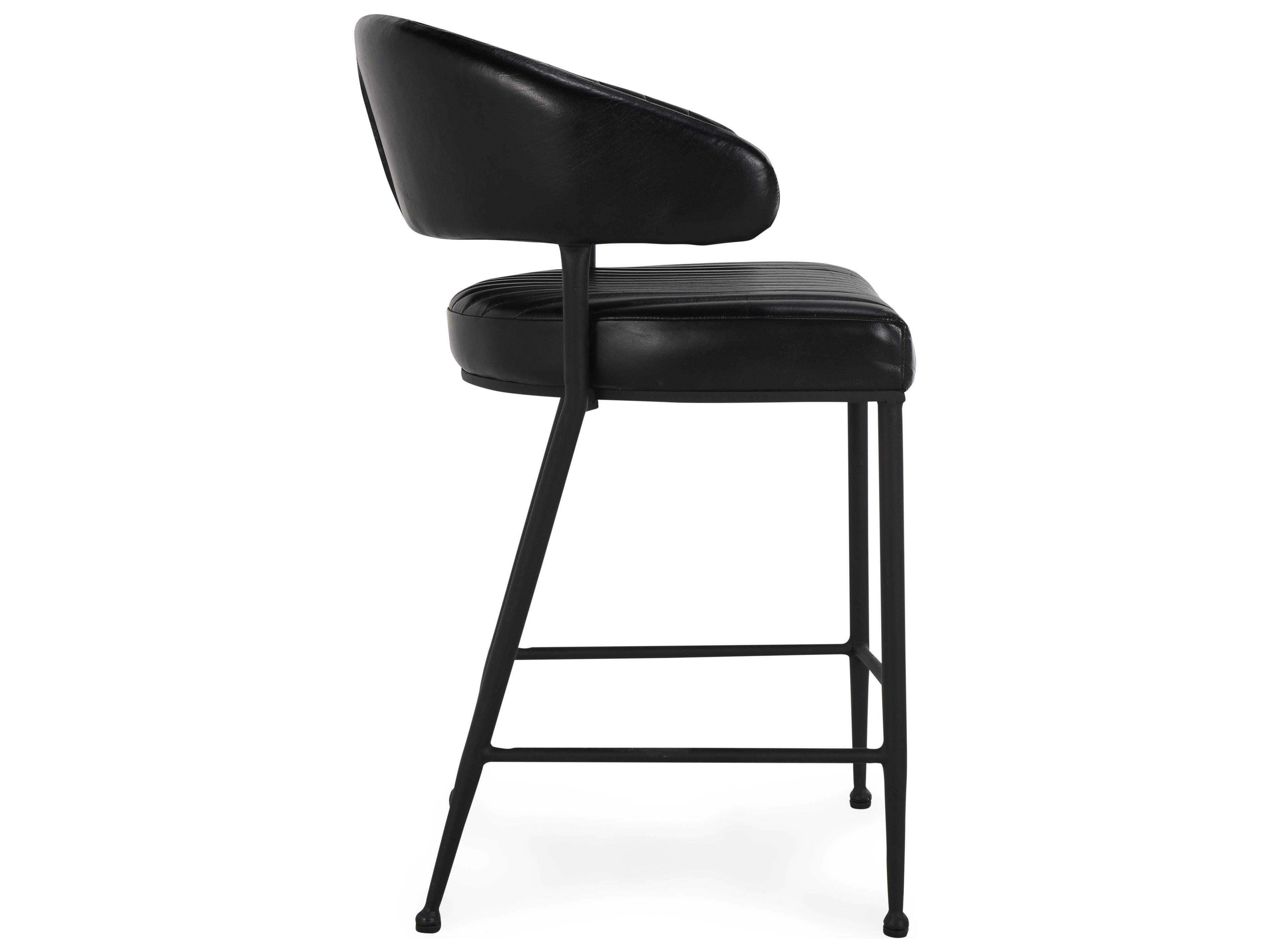 Classic Home Umbria Jet Black Leather Bar Stool