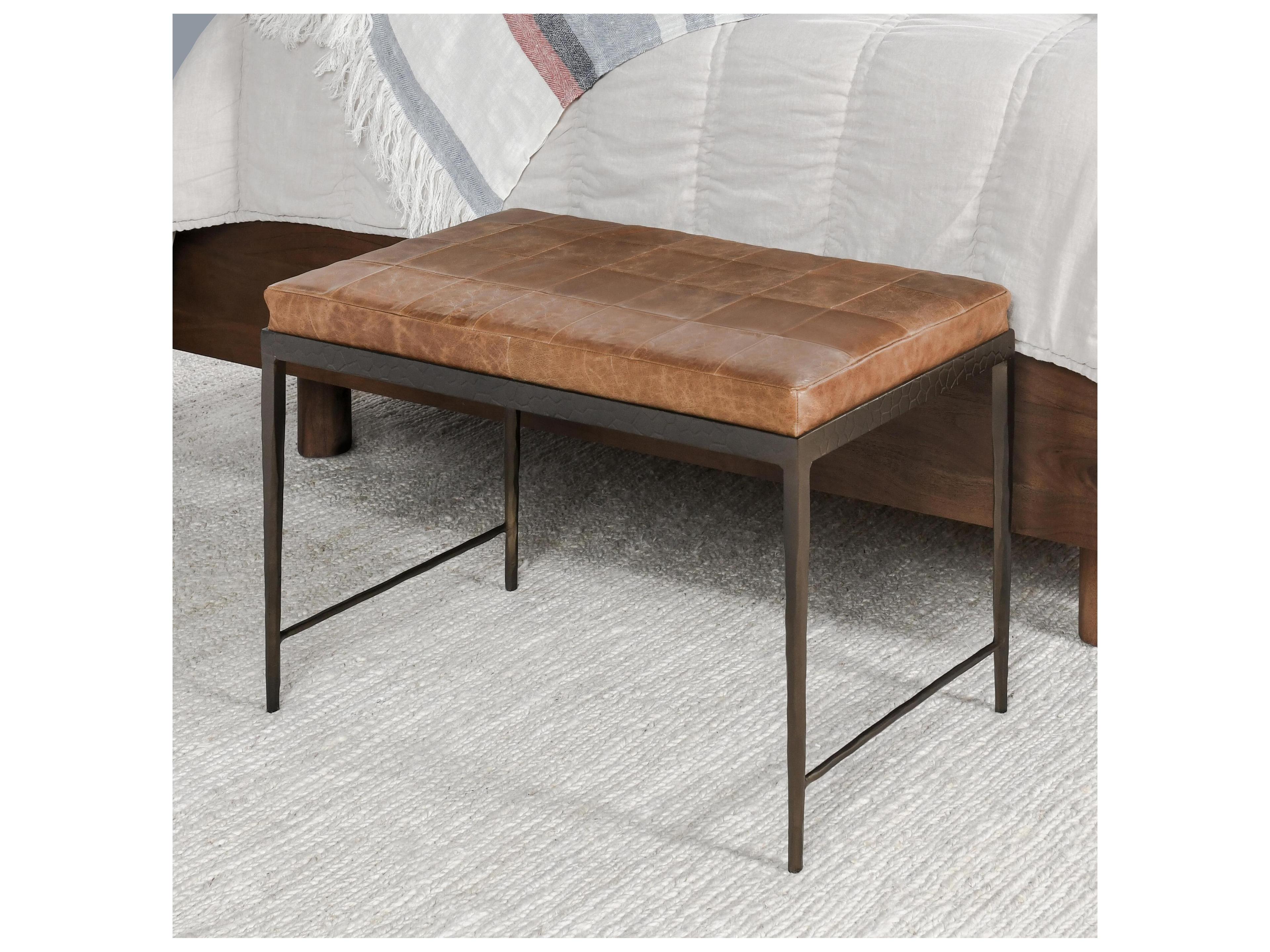 Classic Home Malo Chestnut Brown Leather Accent Bench