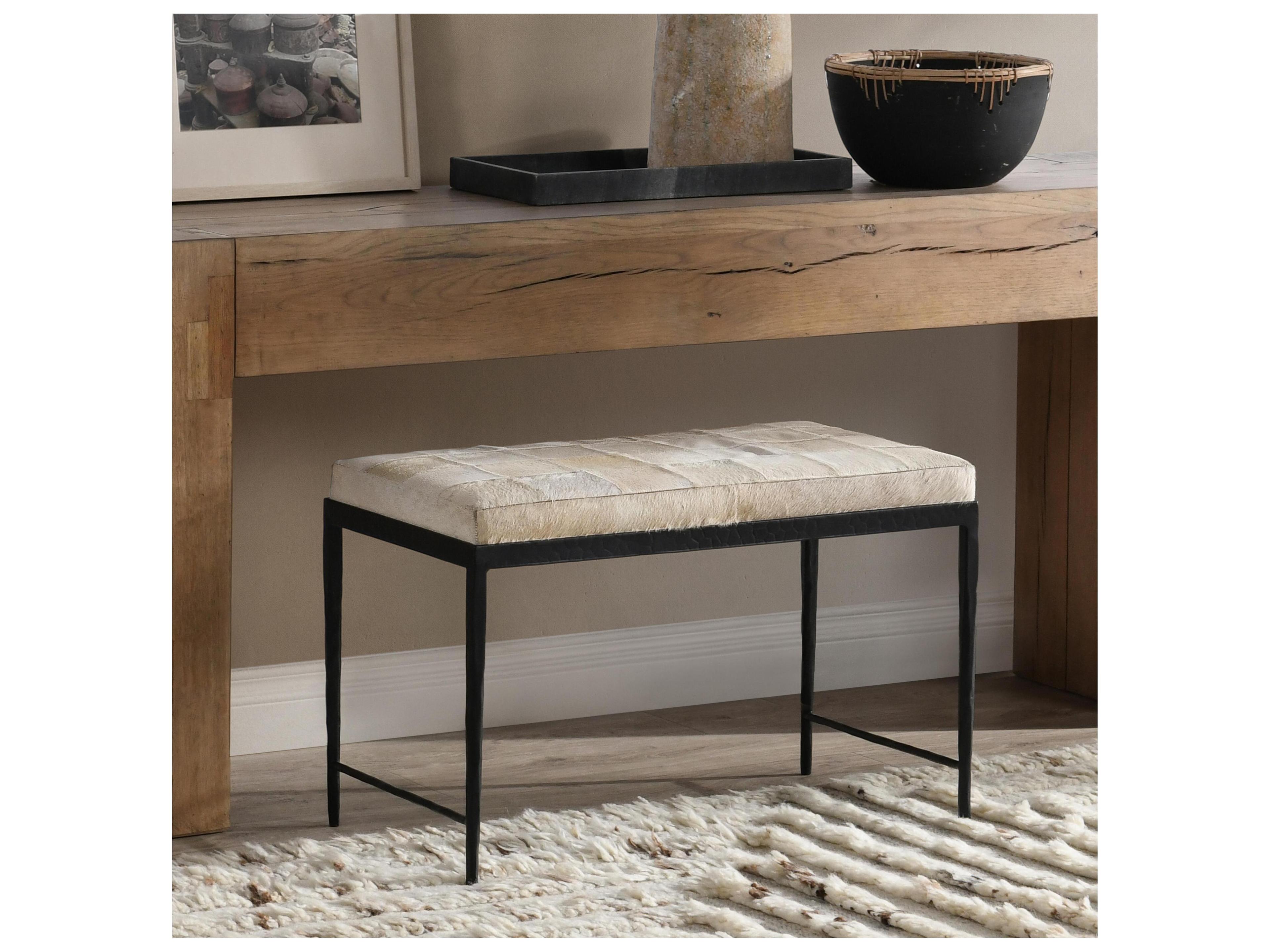 Classic Home Achen Beach Ivory Beige Fur Accent Bench