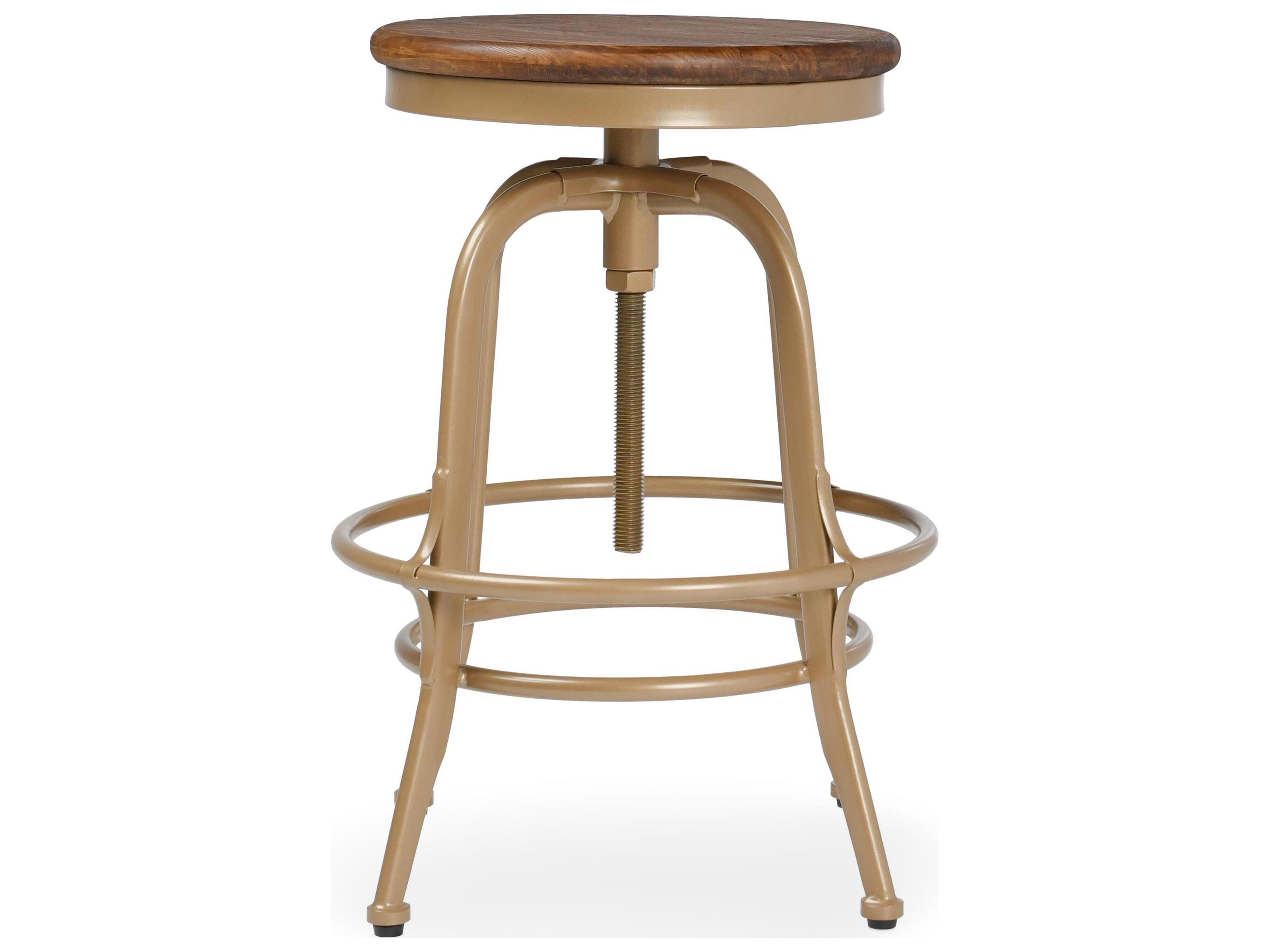 Classic Home Peralta Brass Base Adjustable Pine Wood Counter Stool