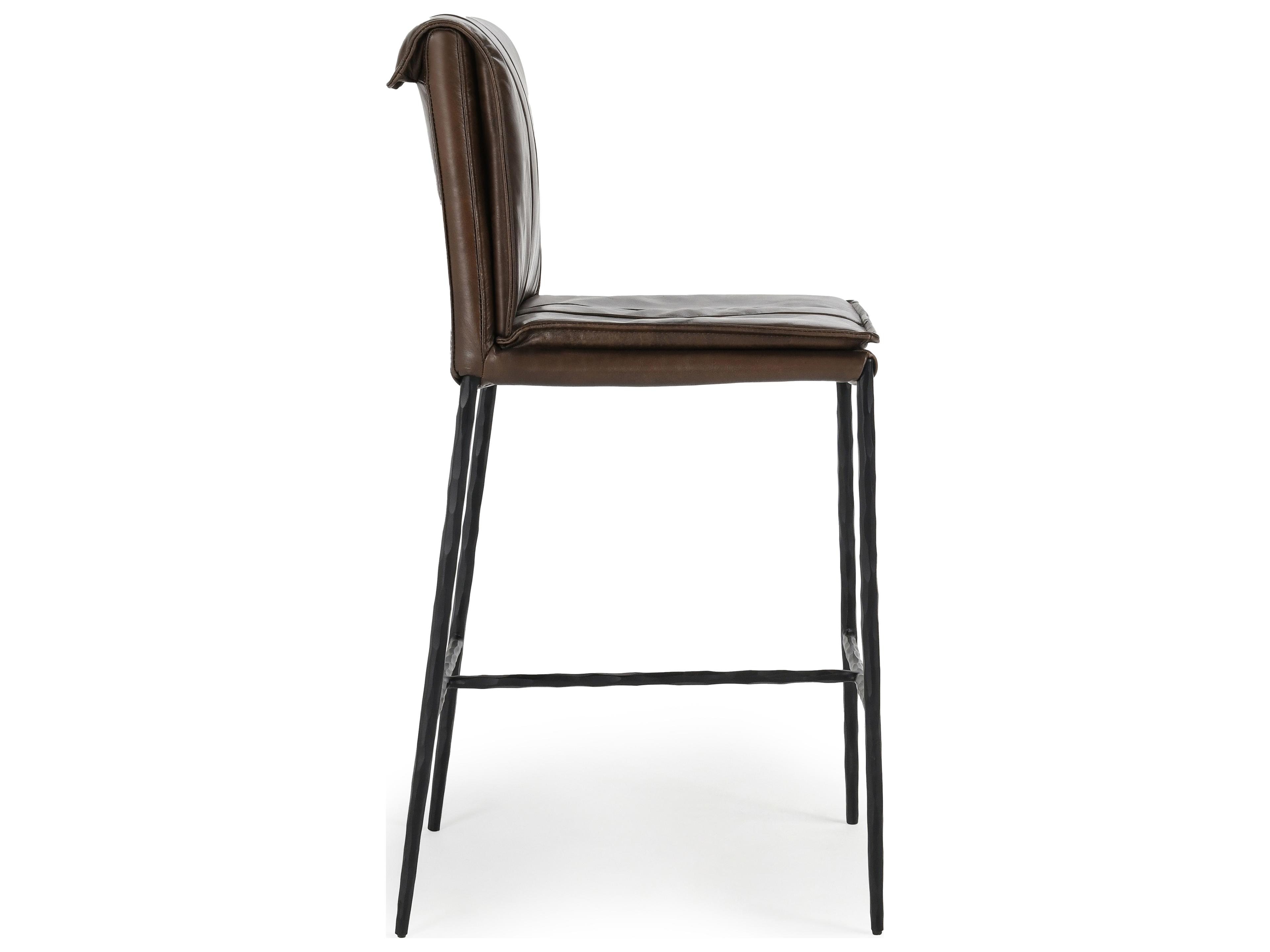 Classic Home Mayer Brown Leather Counter Stool