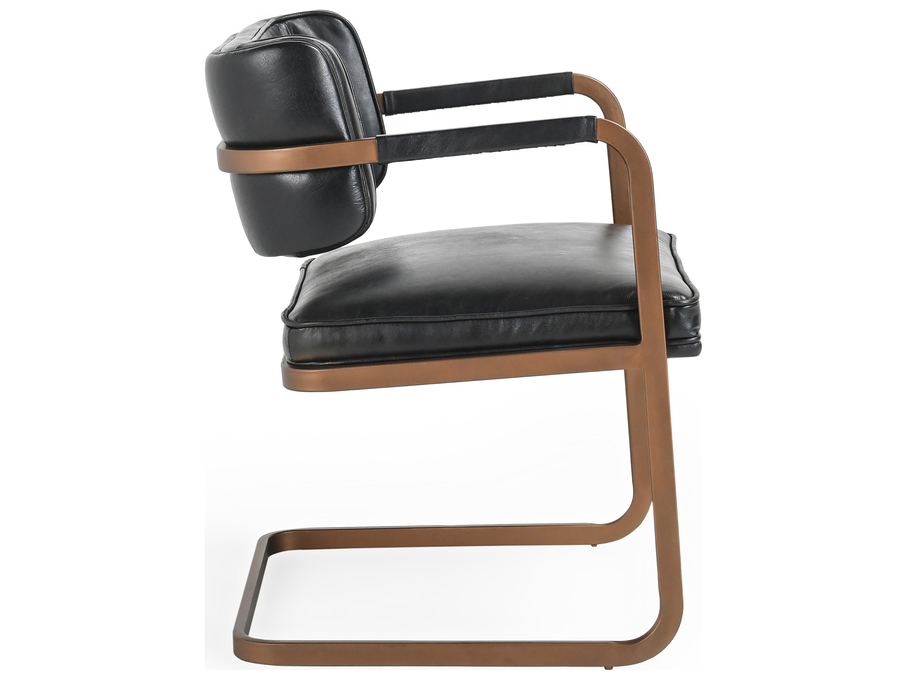 Classic Home Fonda Black Leather Arm Dining Chair
