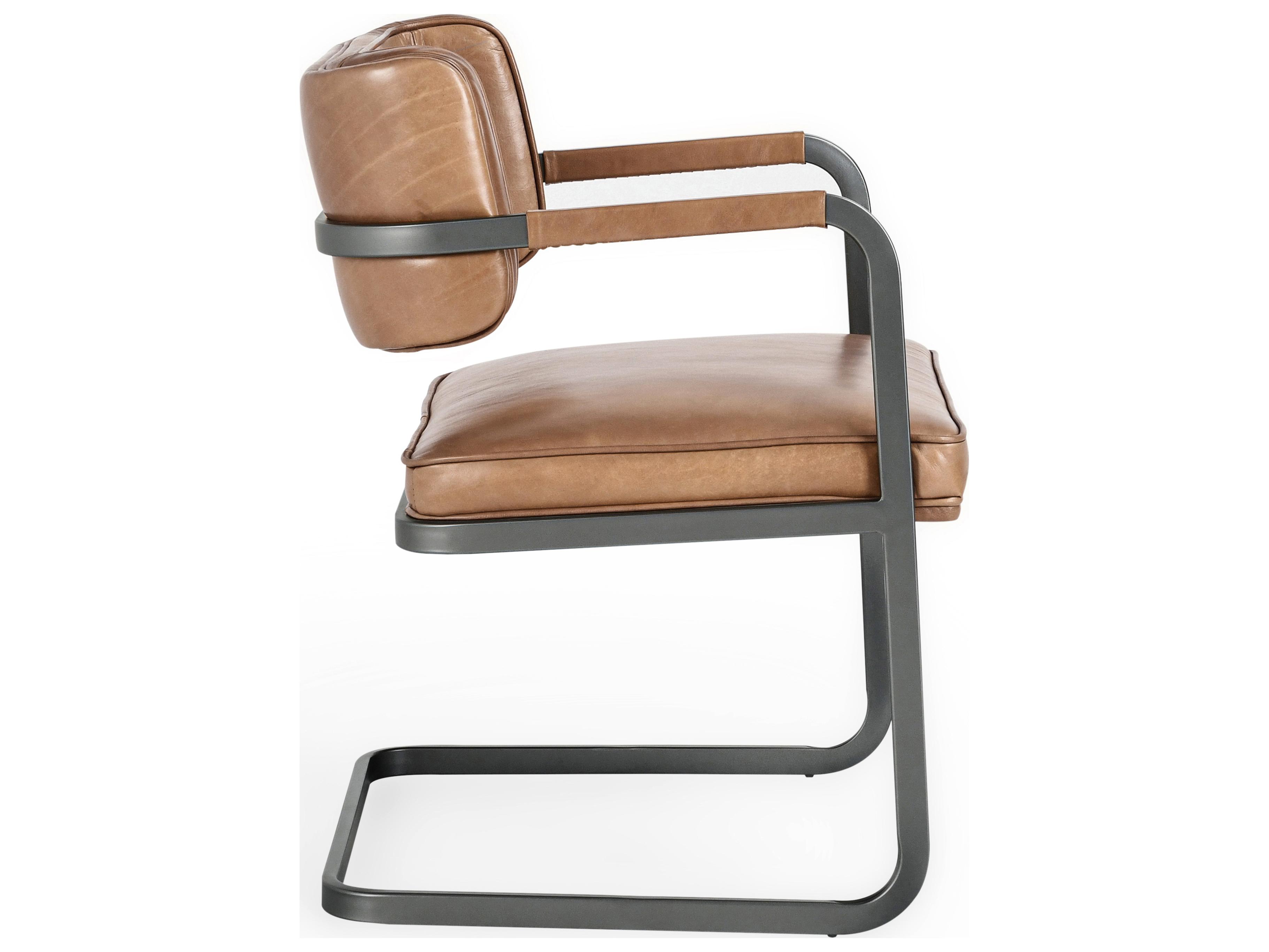 Classic Home Fonda Brown Leather Arm Dining Chair