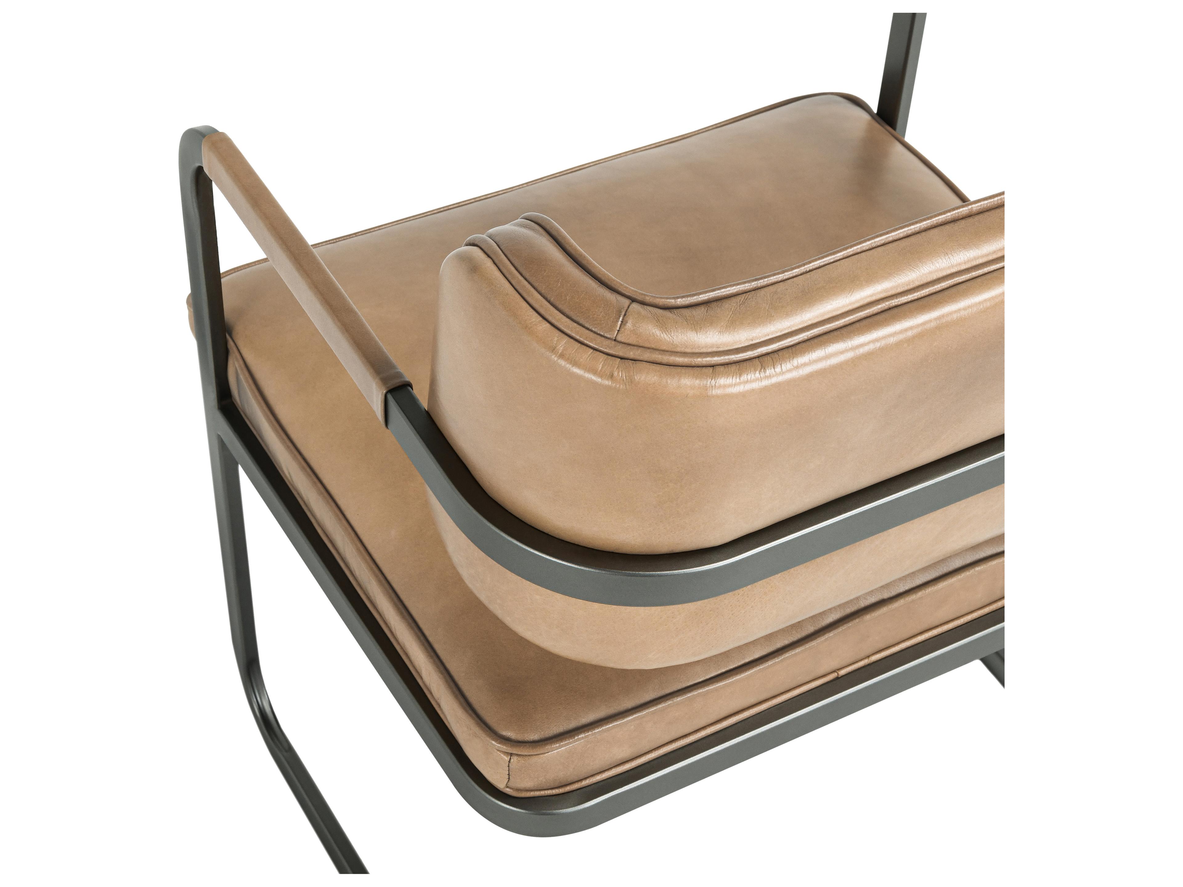 Classic Home Fonda Brown Leather Arm Dining Chair