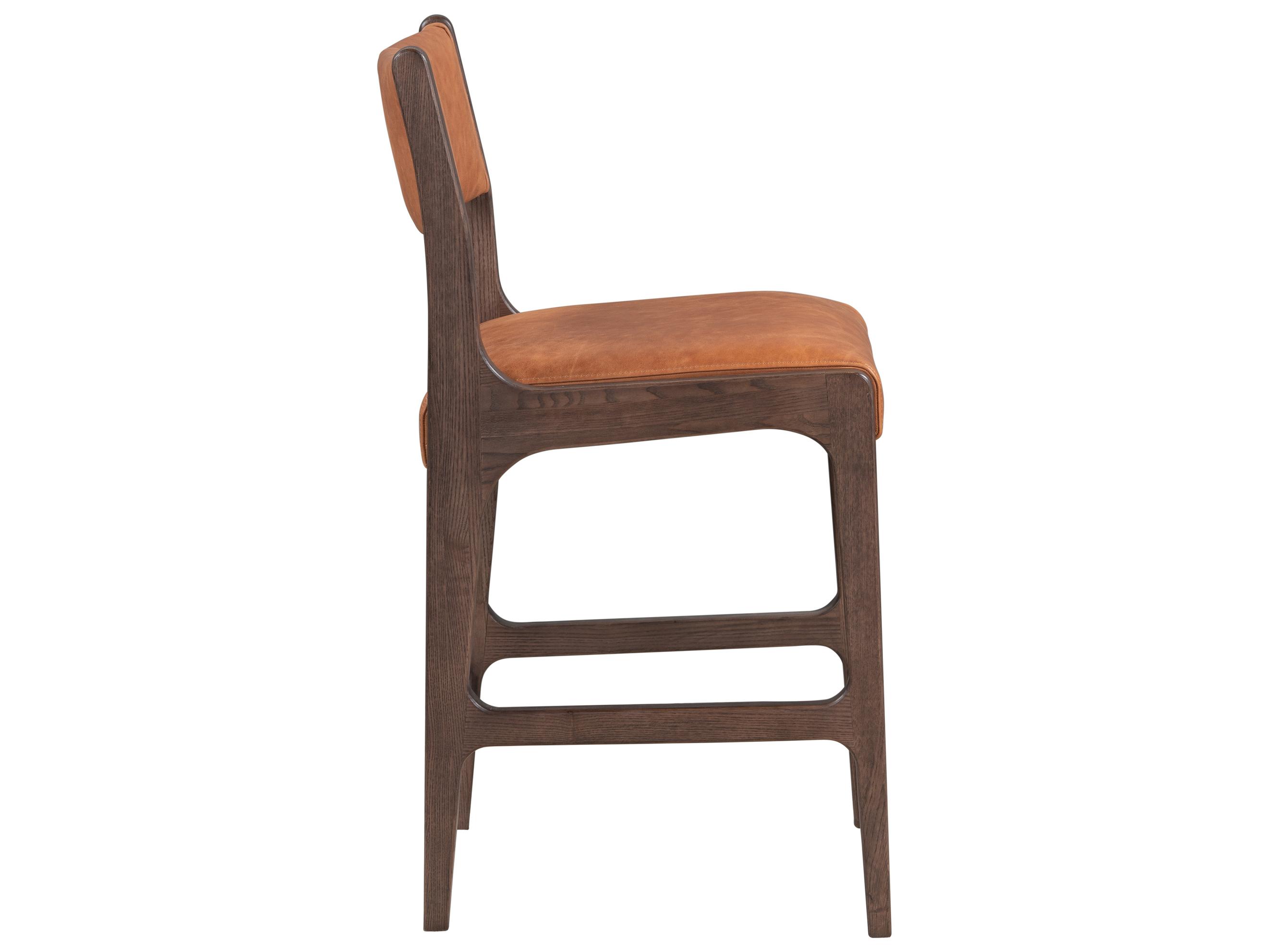 Classic Home Wayne Brown Leather Ash Wood Counter Stool