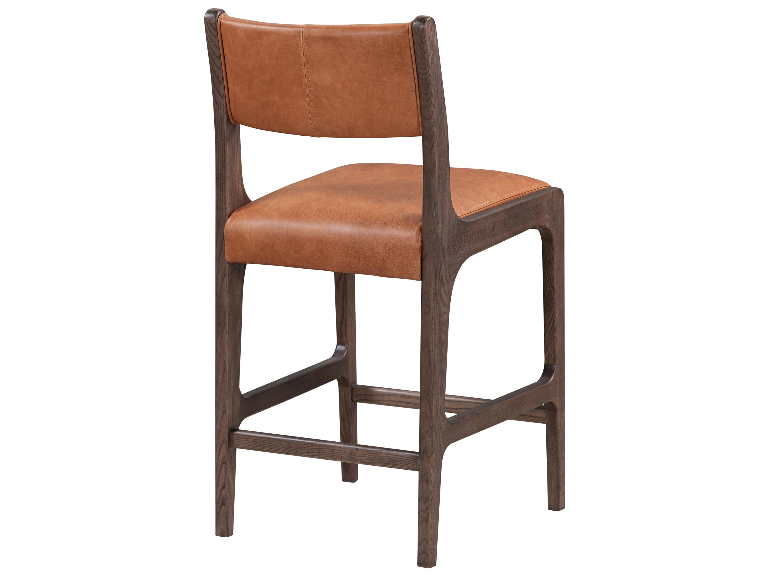 Classic Home Wayne Brown Leather Ash Wood Counter Stool