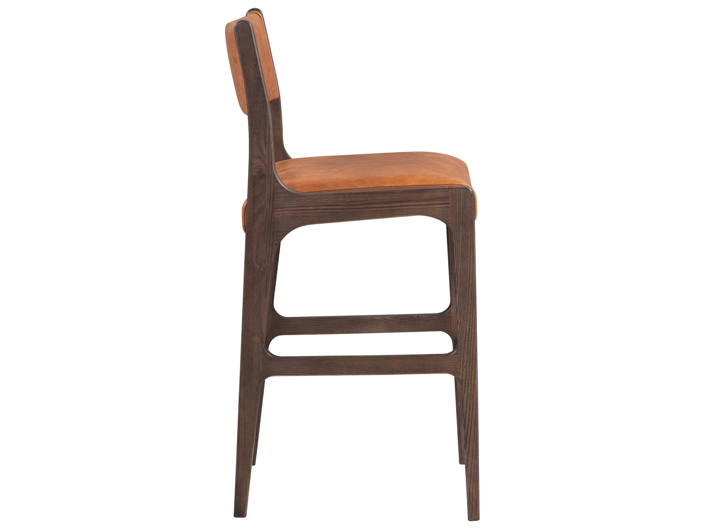 Classic Home Wayne Brown Leather Ash Wood Bar Stool