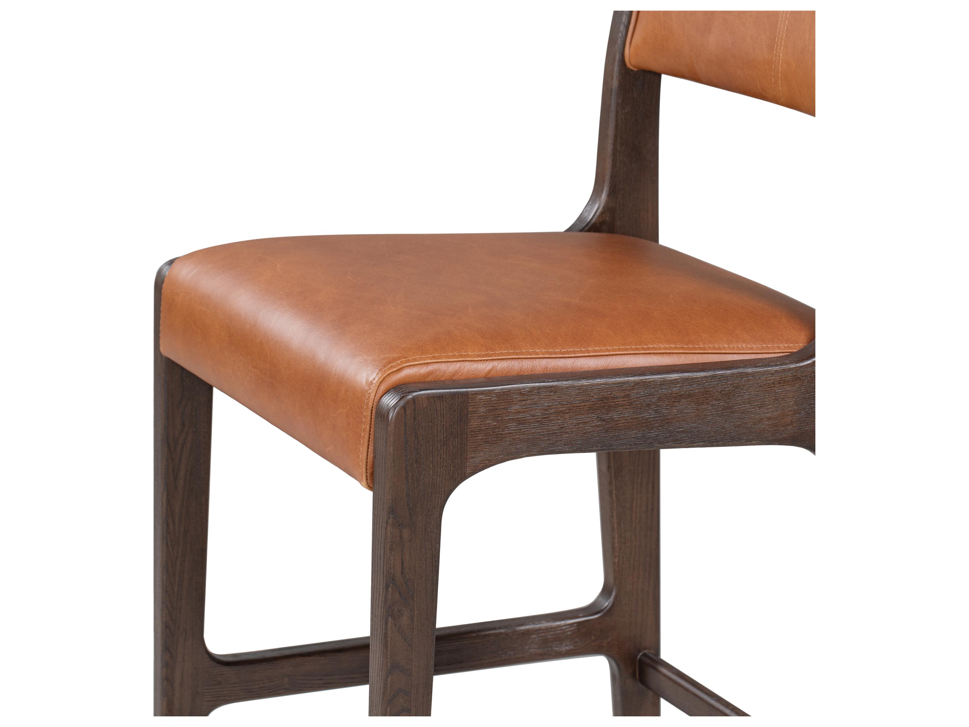 Classic Home Wayne Brown Leather Ash Wood Bar Stool