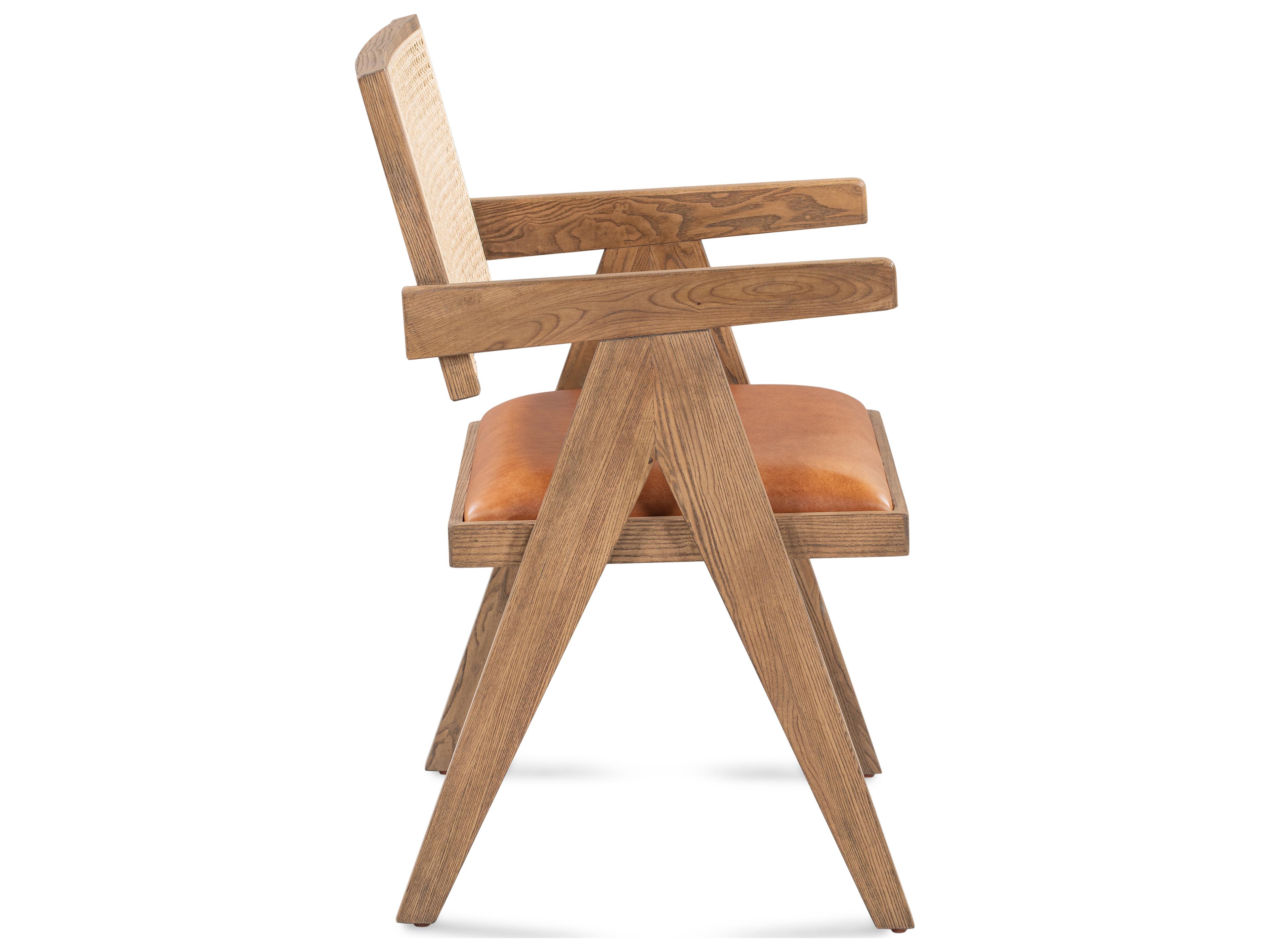 Classic Home Douglas Ash Wood Natural Leather Arm Dining Chair