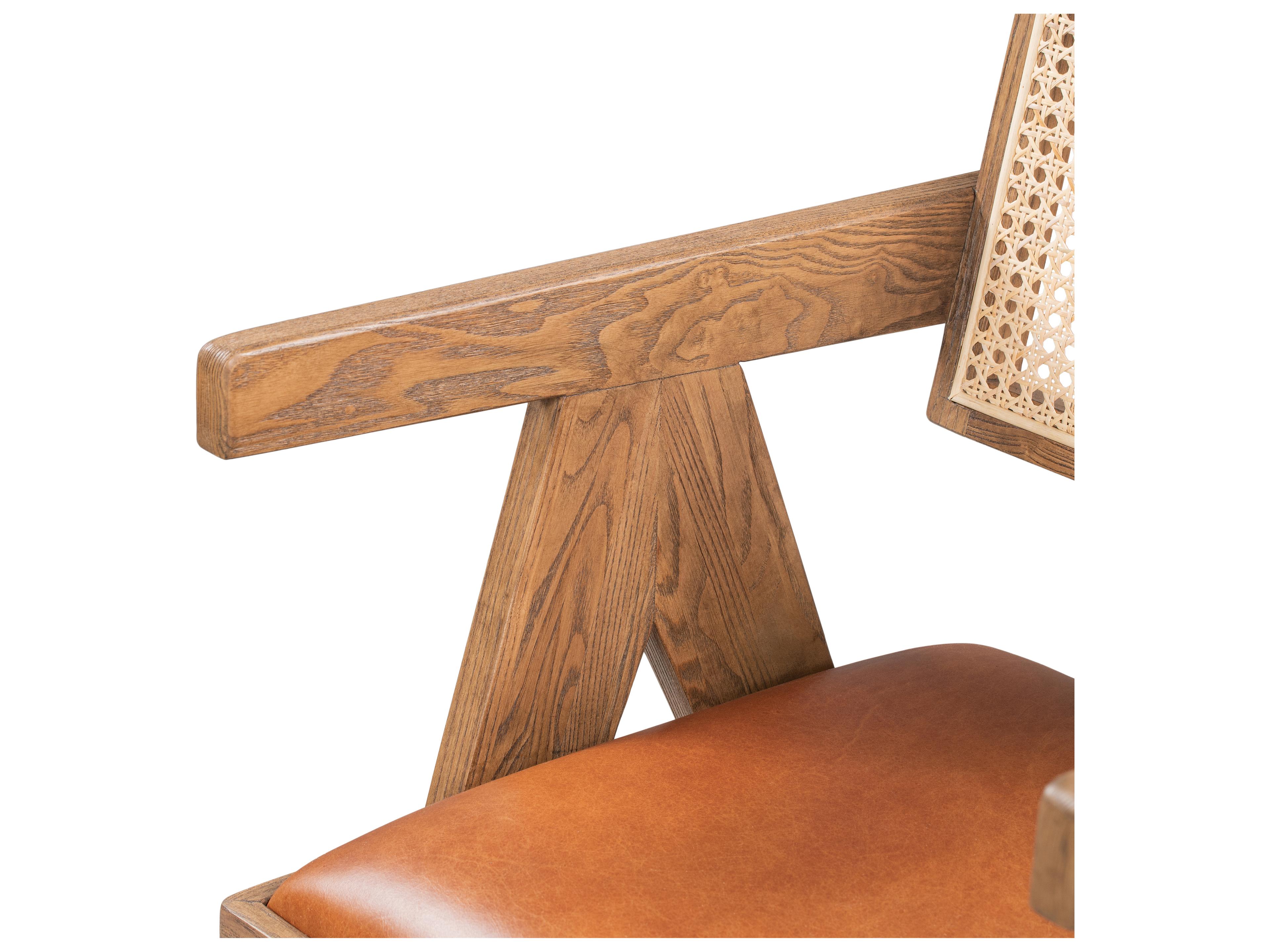 Classic Home Douglas Ash Wood Natural Leather Arm Dining Chair