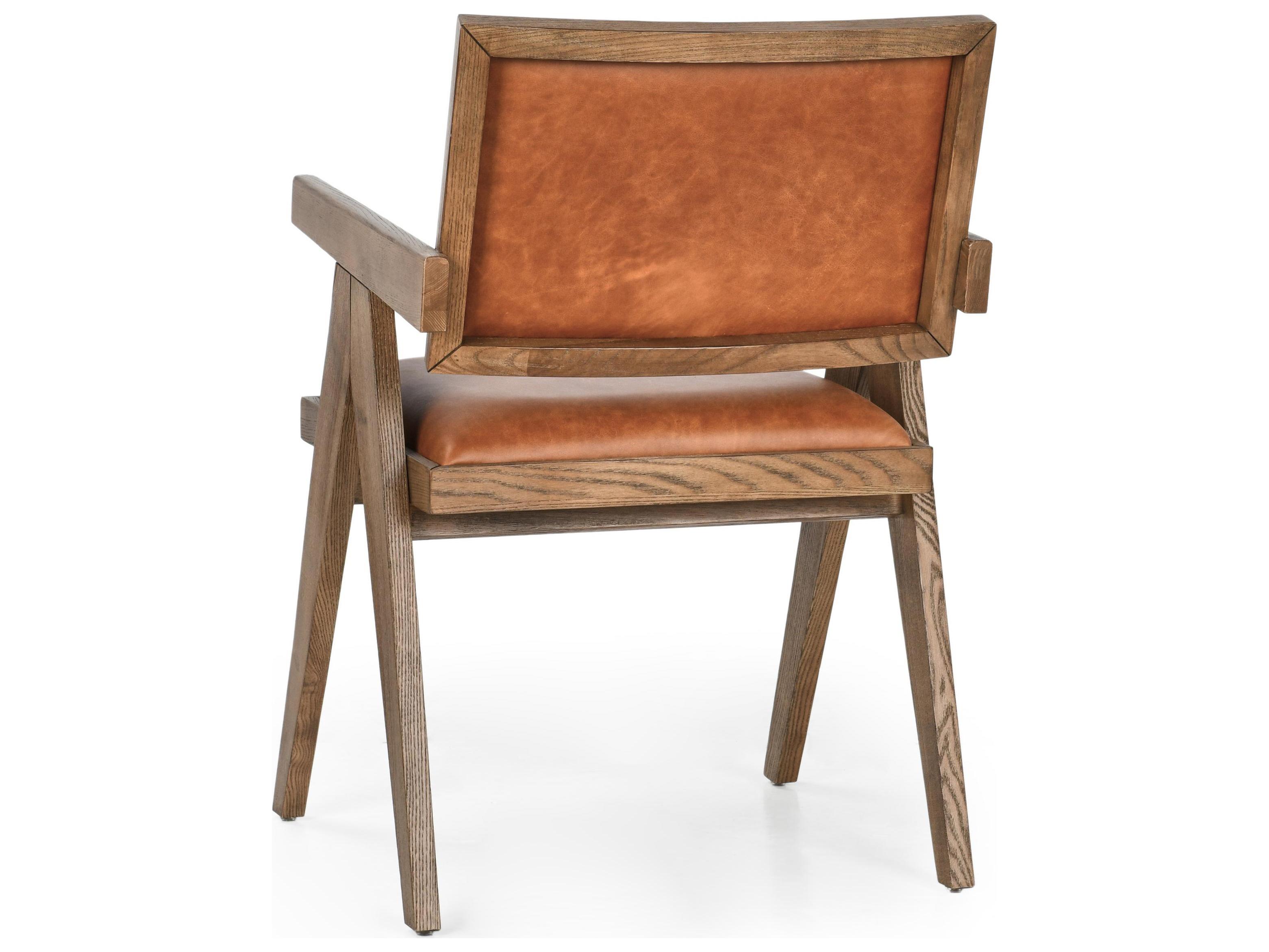 Classic Home Dolton Burlwood Brown Leather Arm Dining Chair