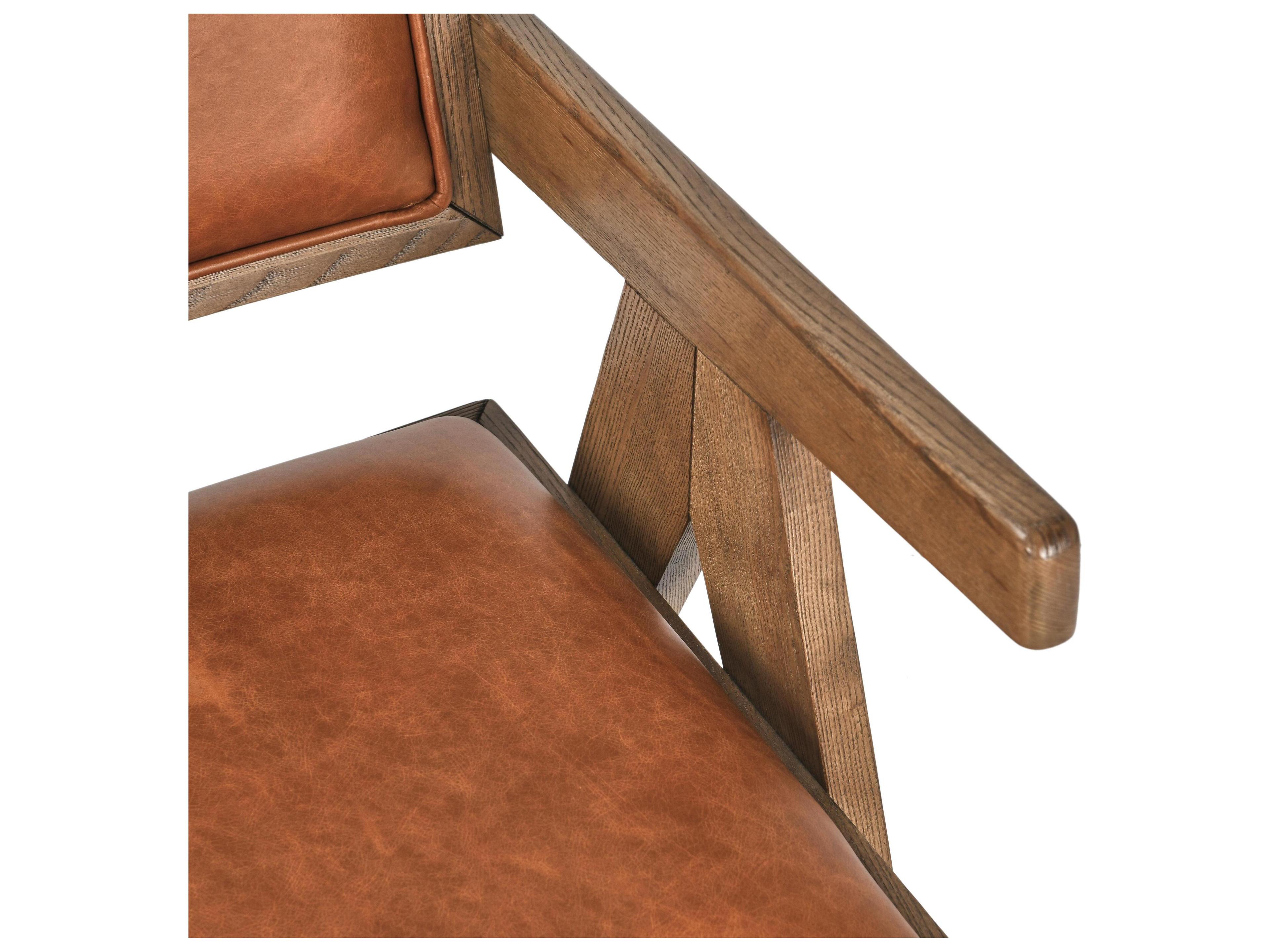 Classic Home Dolton Burlwood Brown Leather Arm Dining Chair