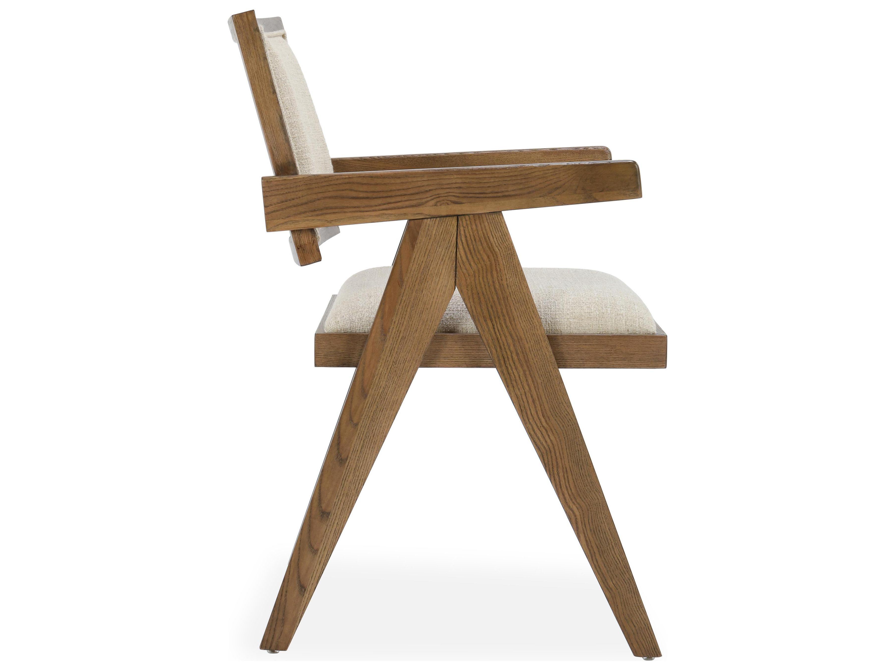 Classic Home Dolton Ash Wood Beige Upholstered Arm Dining Chair