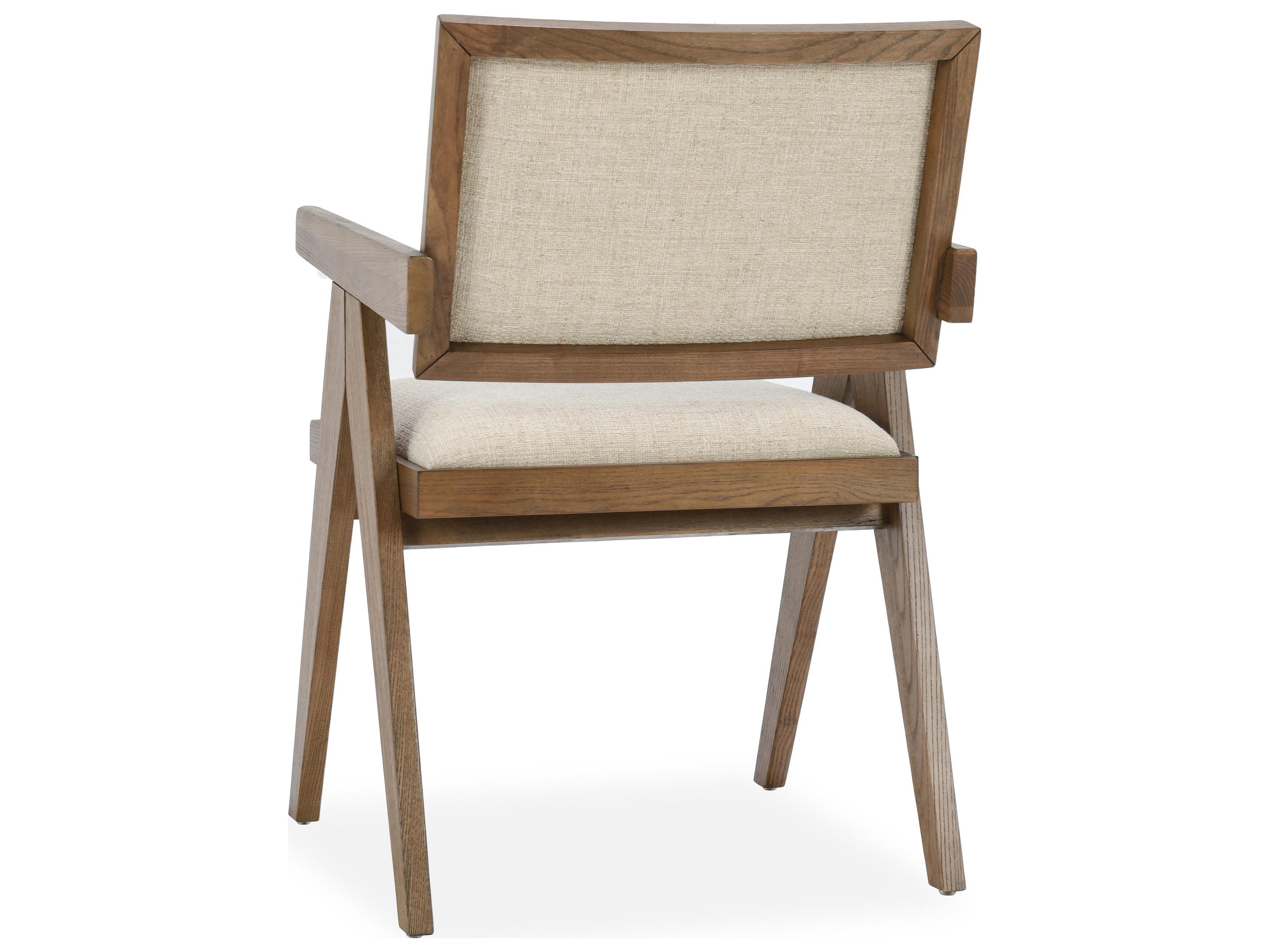 Classic Home Dolton Ash Wood Beige Upholstered Arm Dining Chair