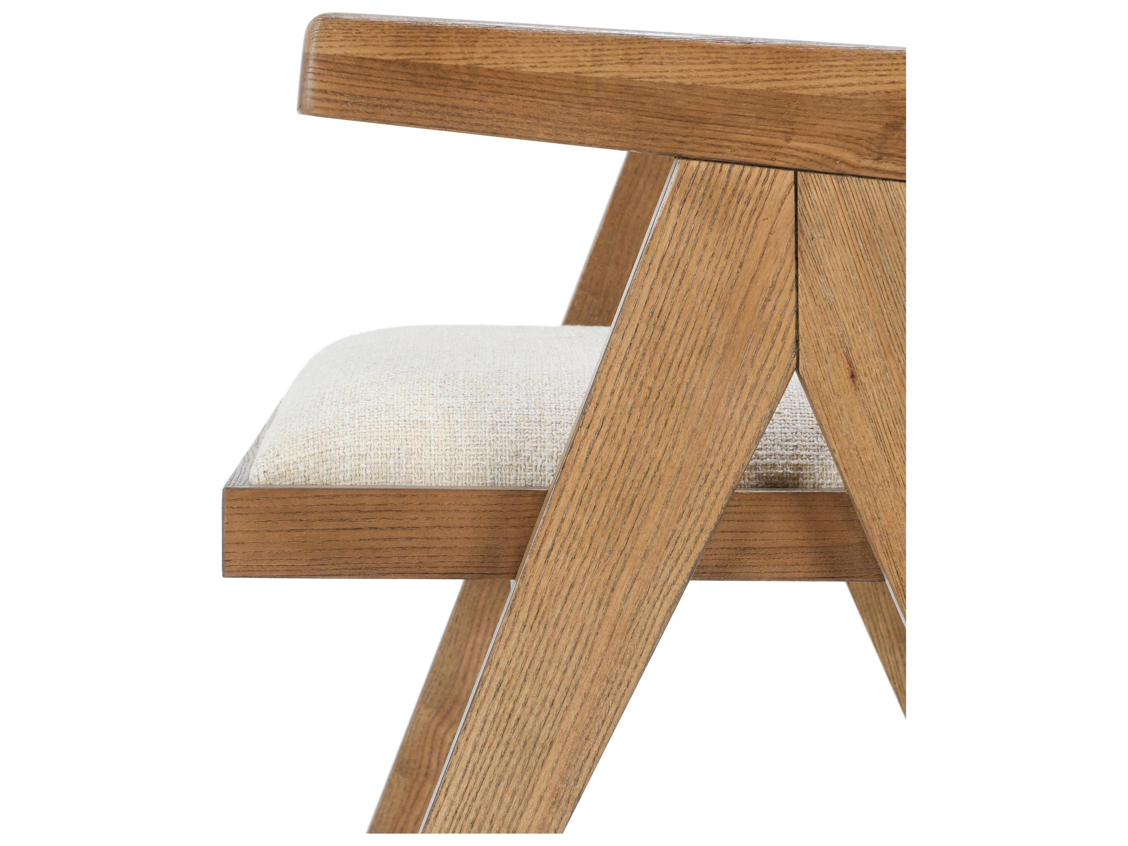 Classic Home Dolton Ash Wood Beige Upholstered Arm Dining Chair