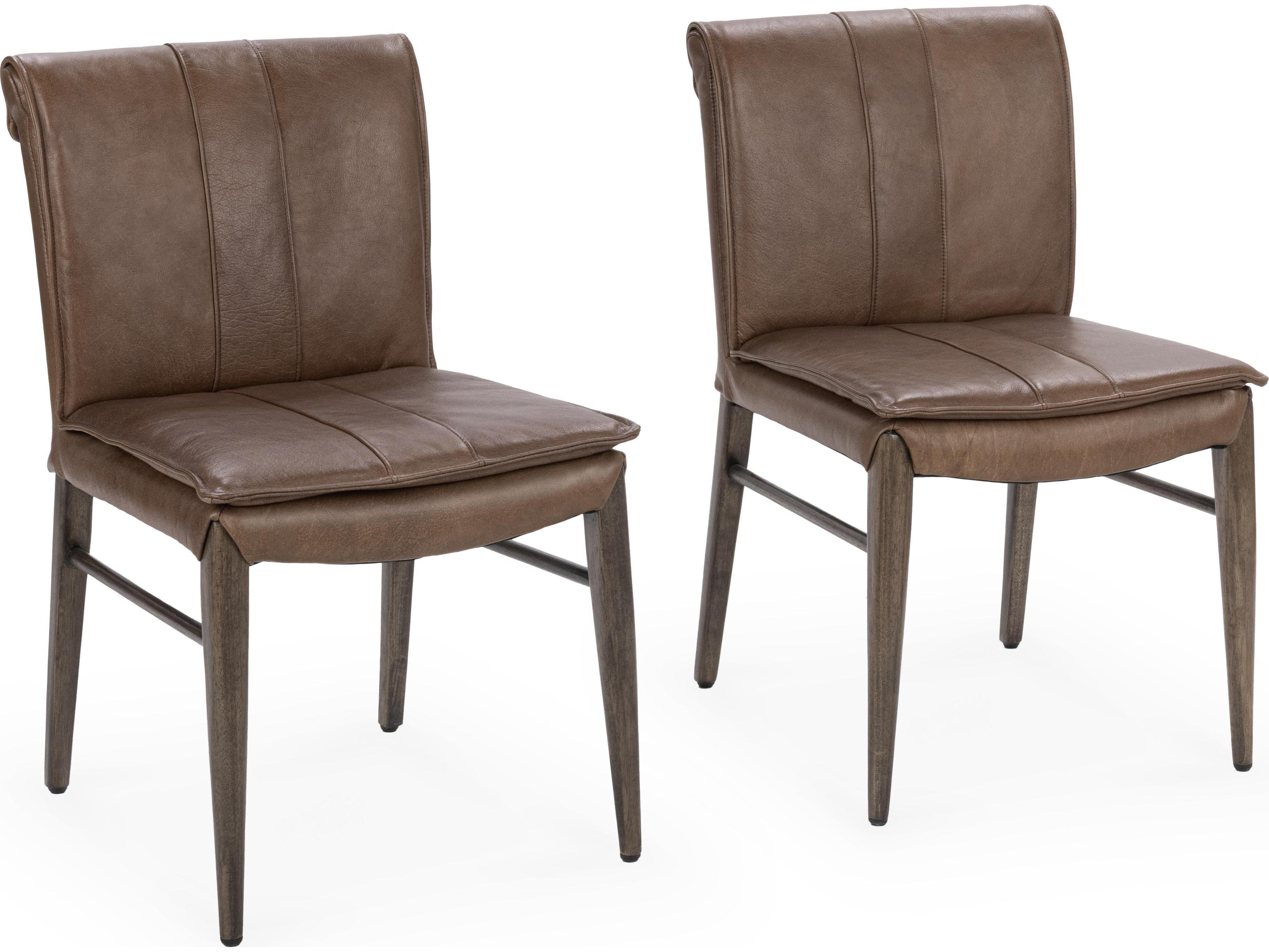 Classic Home Lynden Maple Wood Brown Leather Armless Dining Chair