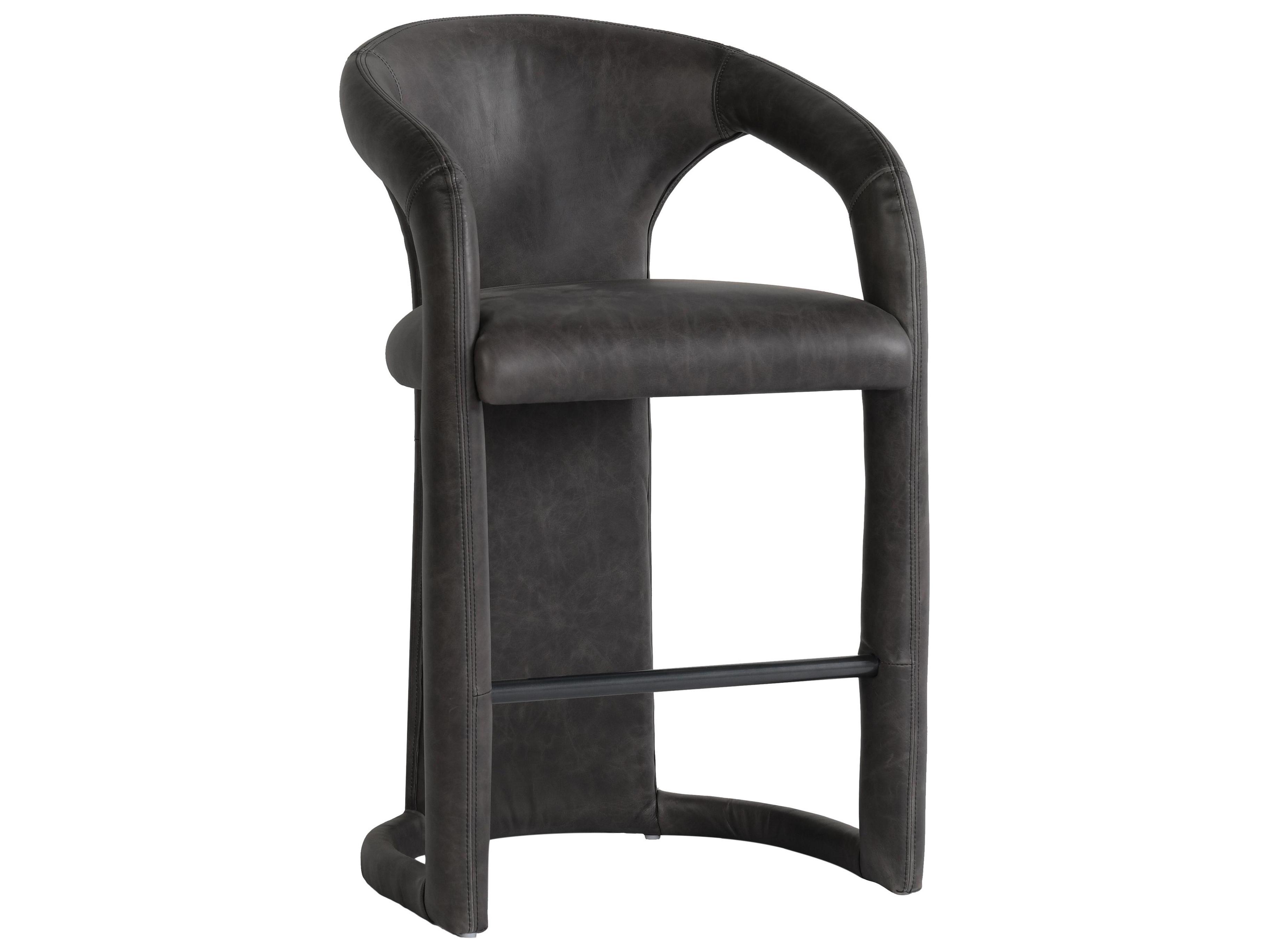 Classic Home Archie Charcoal Leather Solid Wood Counter Stool