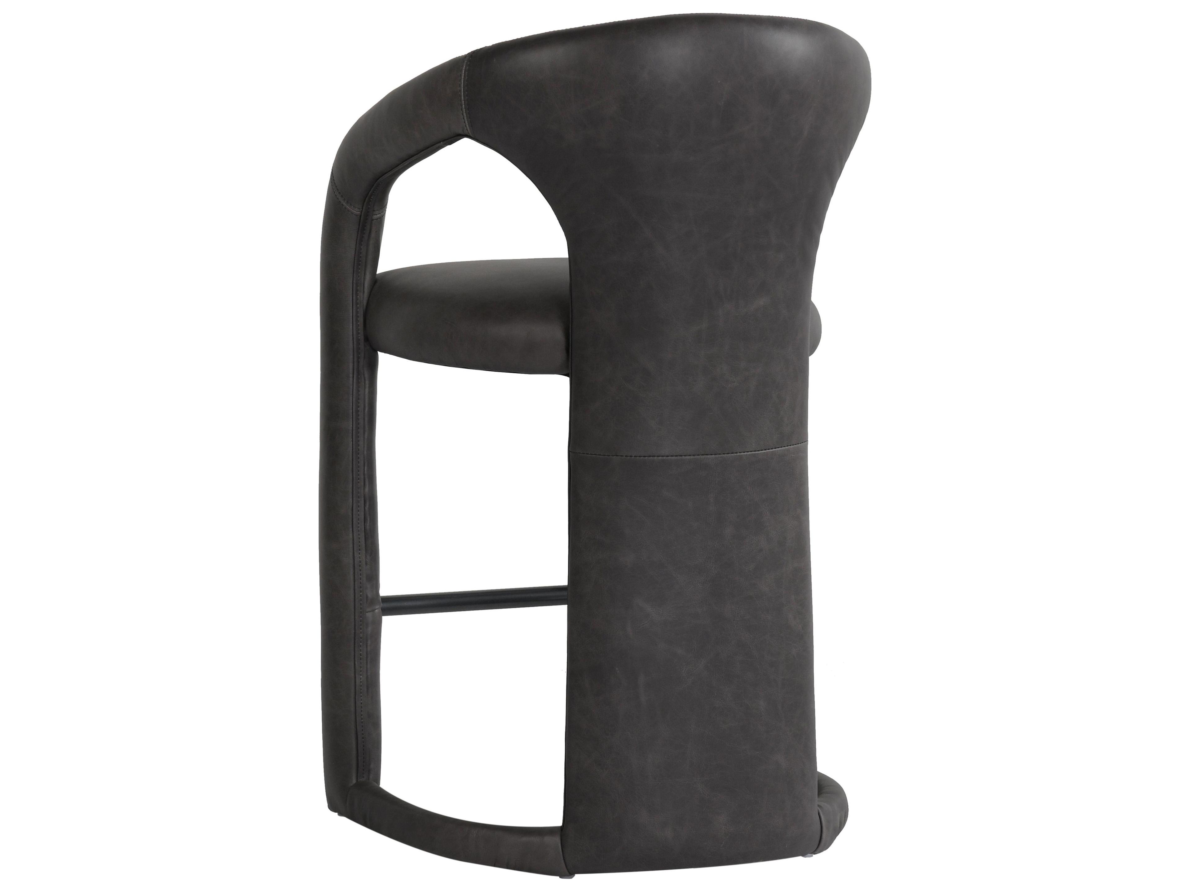 Classic Home Archie Charcoal Leather Solid Wood Counter Stool